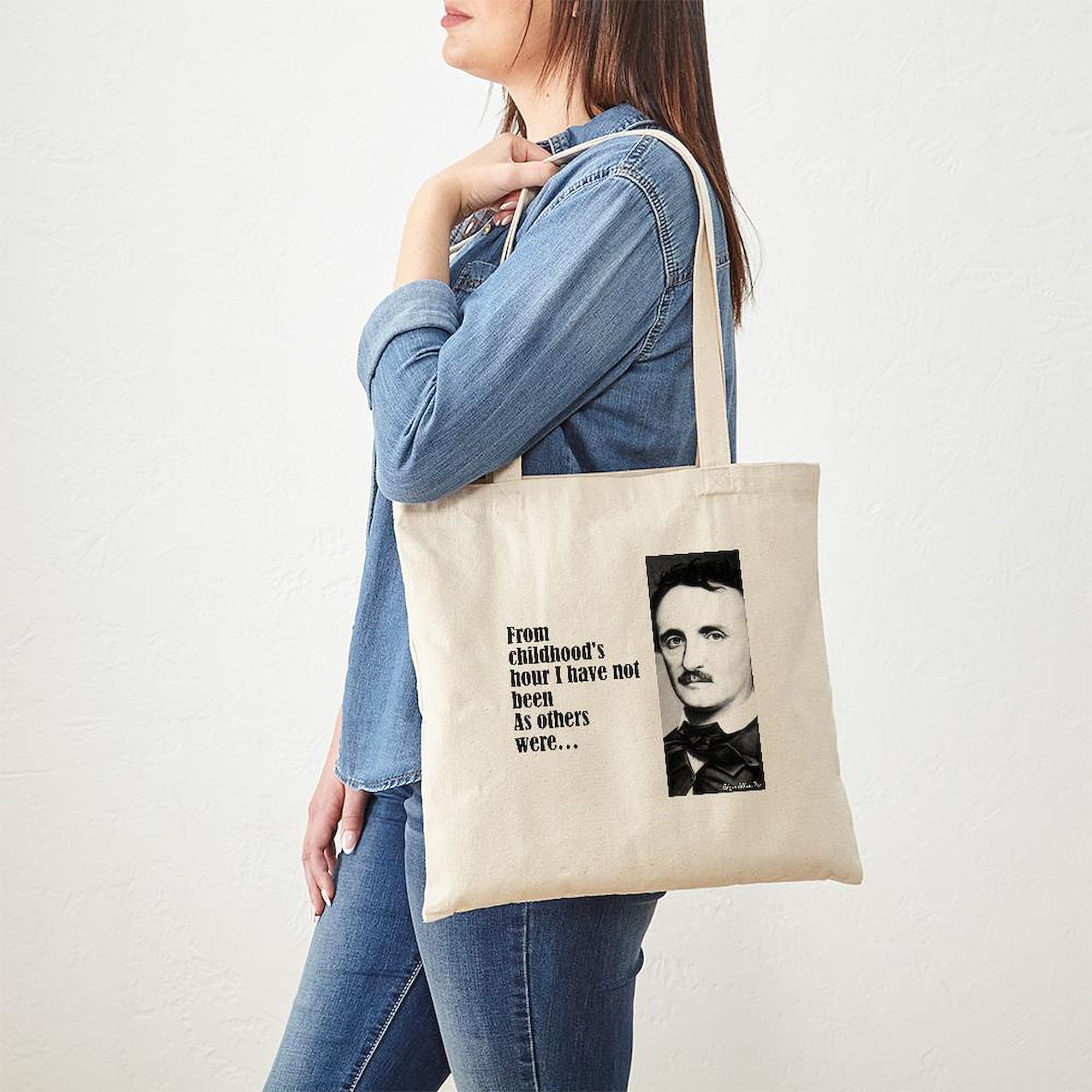 Poe Childhood's Hour Tote Bag - Natural Canvas Reusable Shopping Bag for Books, Groceries & Beach Essentials | Eco-Friendly Literary Gift for Book Lovers