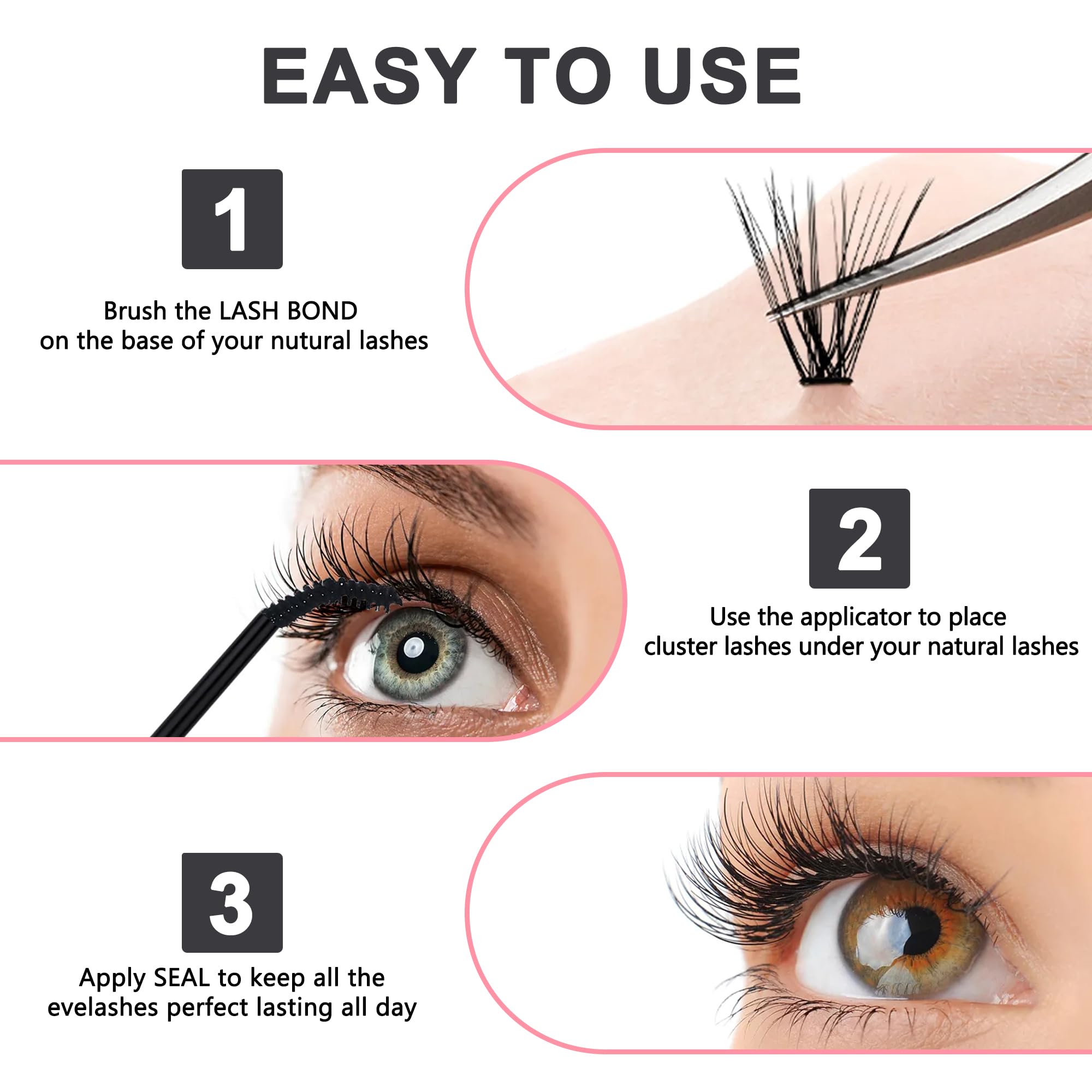 Best Latex-Free Waterproof Eyelash Glue - Super Strong Hold Cluster Lash Adhesive for Extensions | Long-Lasting, Safe & Gentle Formula | Perfect for Daily Wear, Special Occasions & Professional Use