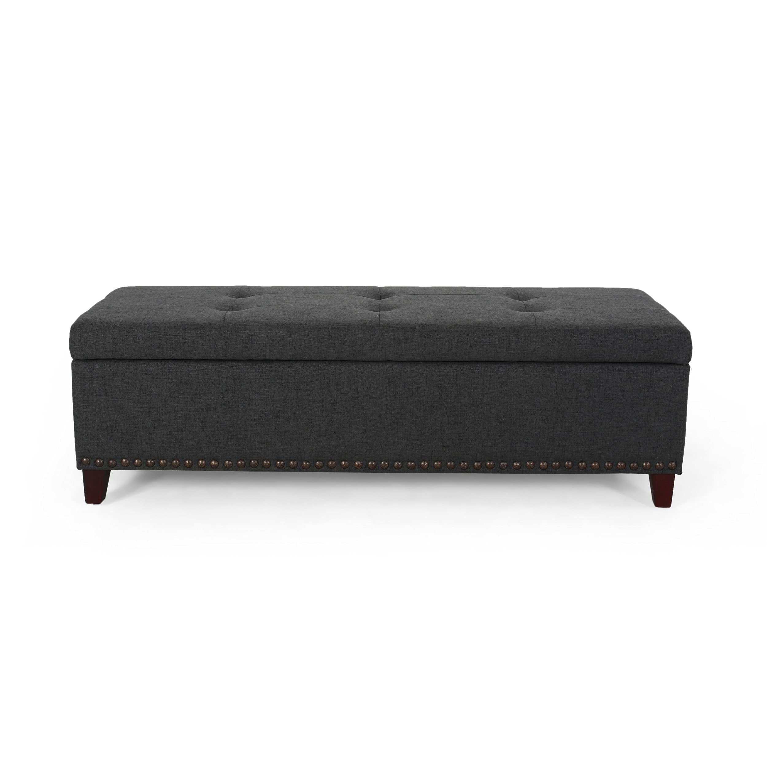 Christopher Knight Home Obert Ottoman - Dark Gray Storage Bench with Tufted Upholstery | Perfect for Living Room, Bedroom & Entryway Seating & Organization