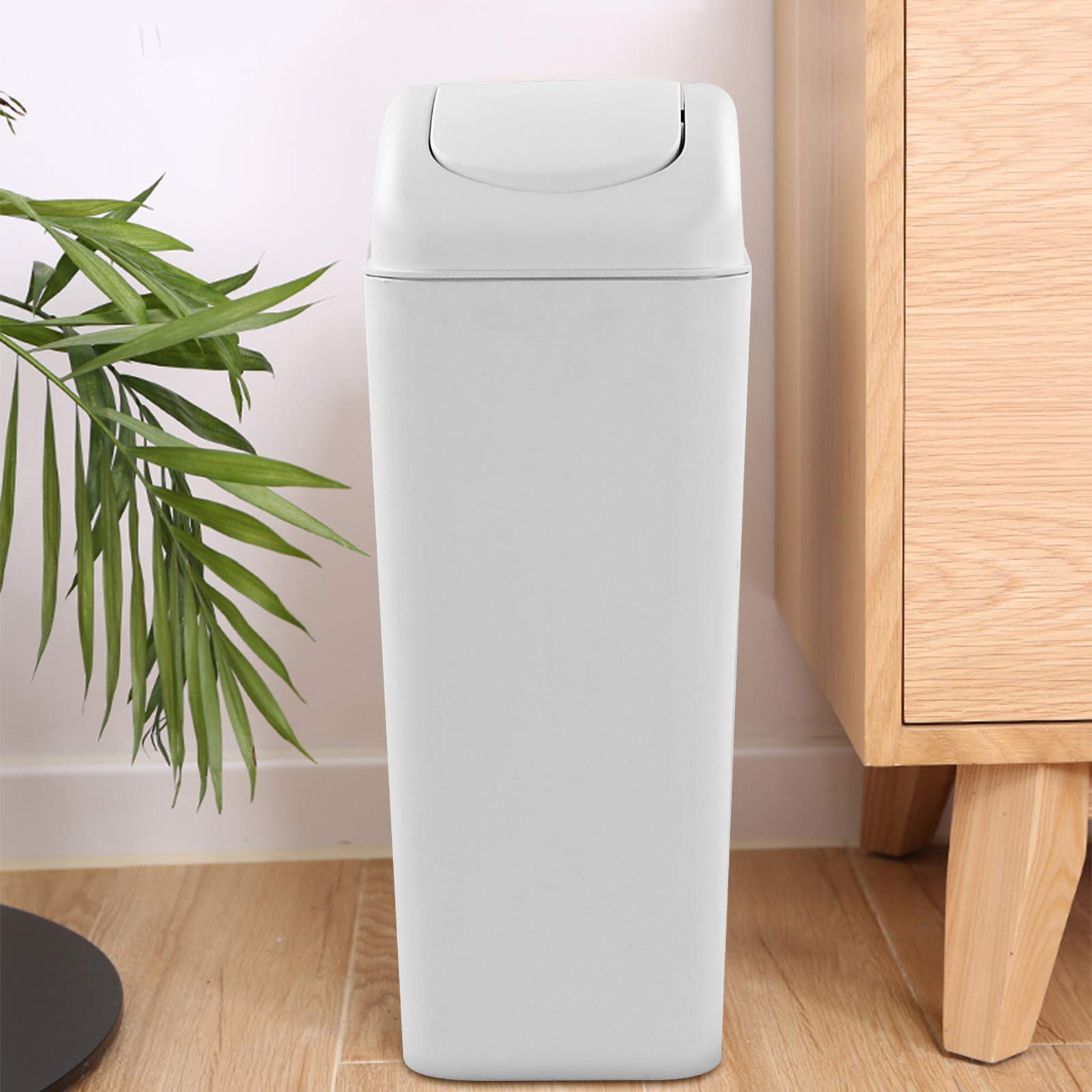 13.2L (3.5 Gallon) Heavy-Duty Plastic Trash Can with Lid - Grey Kitchen Garbage Bin for Home, Office, Bathroom & Outdoor Use - 1 Pack
