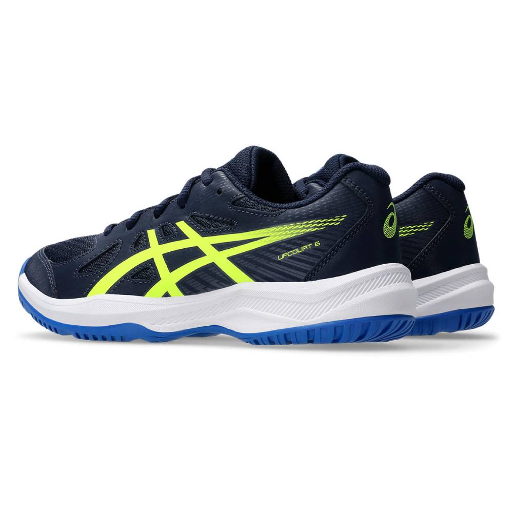 ASICS Upcourt 6 GS Junior Indoor Court Shoes for Kids - Midnight/Safety Yellow | Lightweight Volleyball & Badminton Shoes for Girls & Boys | Perfect for Indoor Sports & Gym Classes