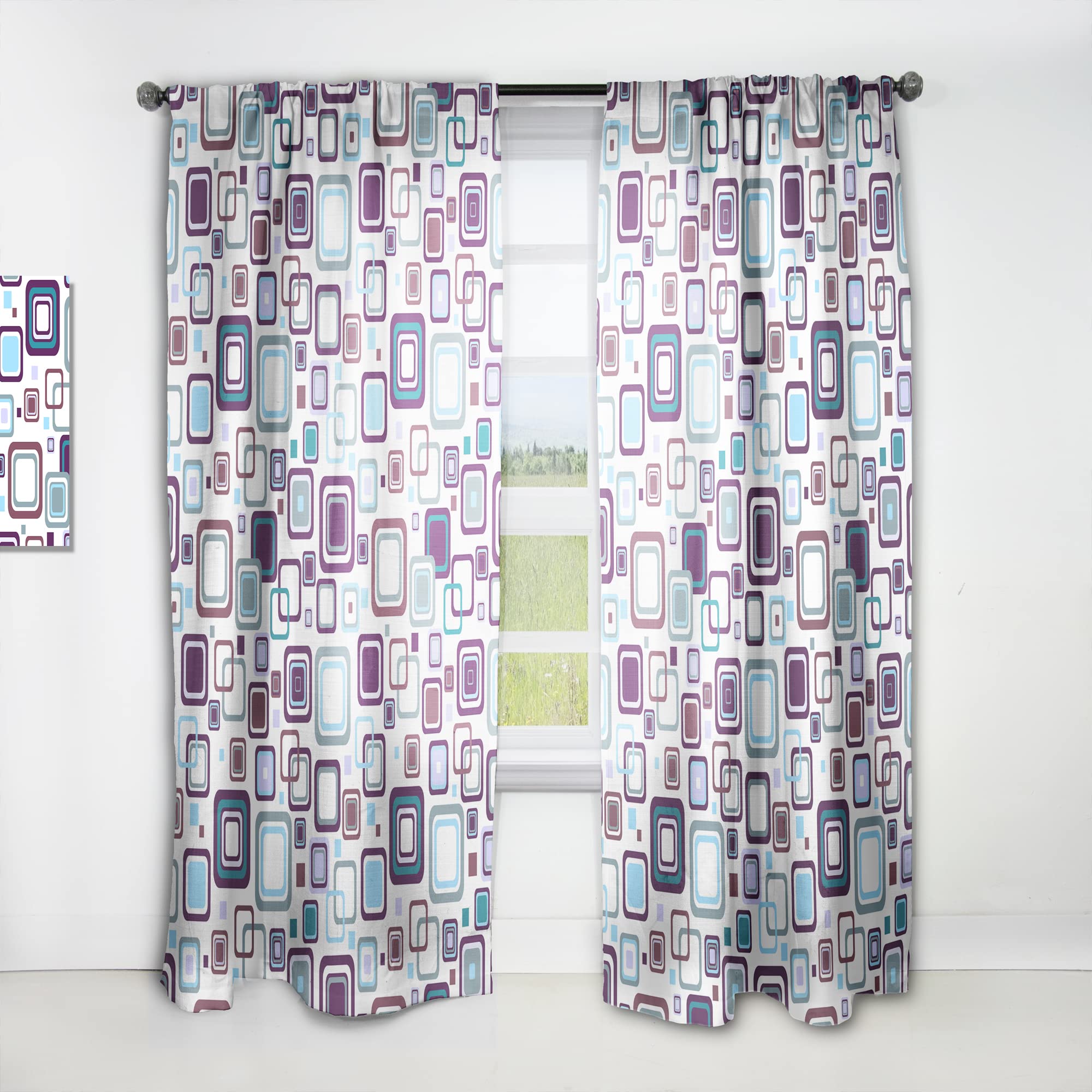 DesignQ Retro Square Thermal Insulated Curtains - Single Panel 52x63 Inch - Blackout Drapes for Bedroom & Living Room - Vintage Style Home Decor for Cozy & Stylish Interiors