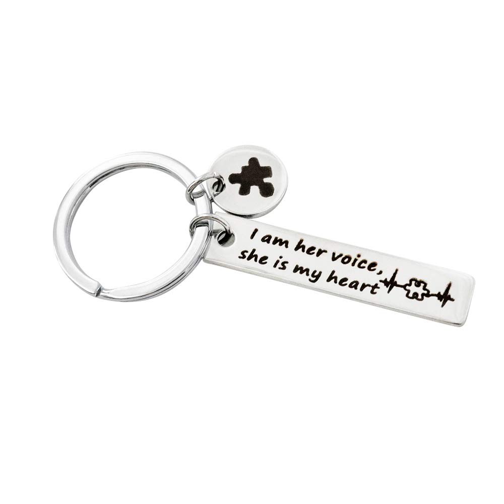 Autism Awareness Keychain - 'I Am His Voice He is My Heart' Puzzle Piece Charm for Autism Moms | Thoughtful Gift for Special Needs Parents, Teachers & Supporters | Perfect for Everyday Carry, Keyrings & Awareness Events