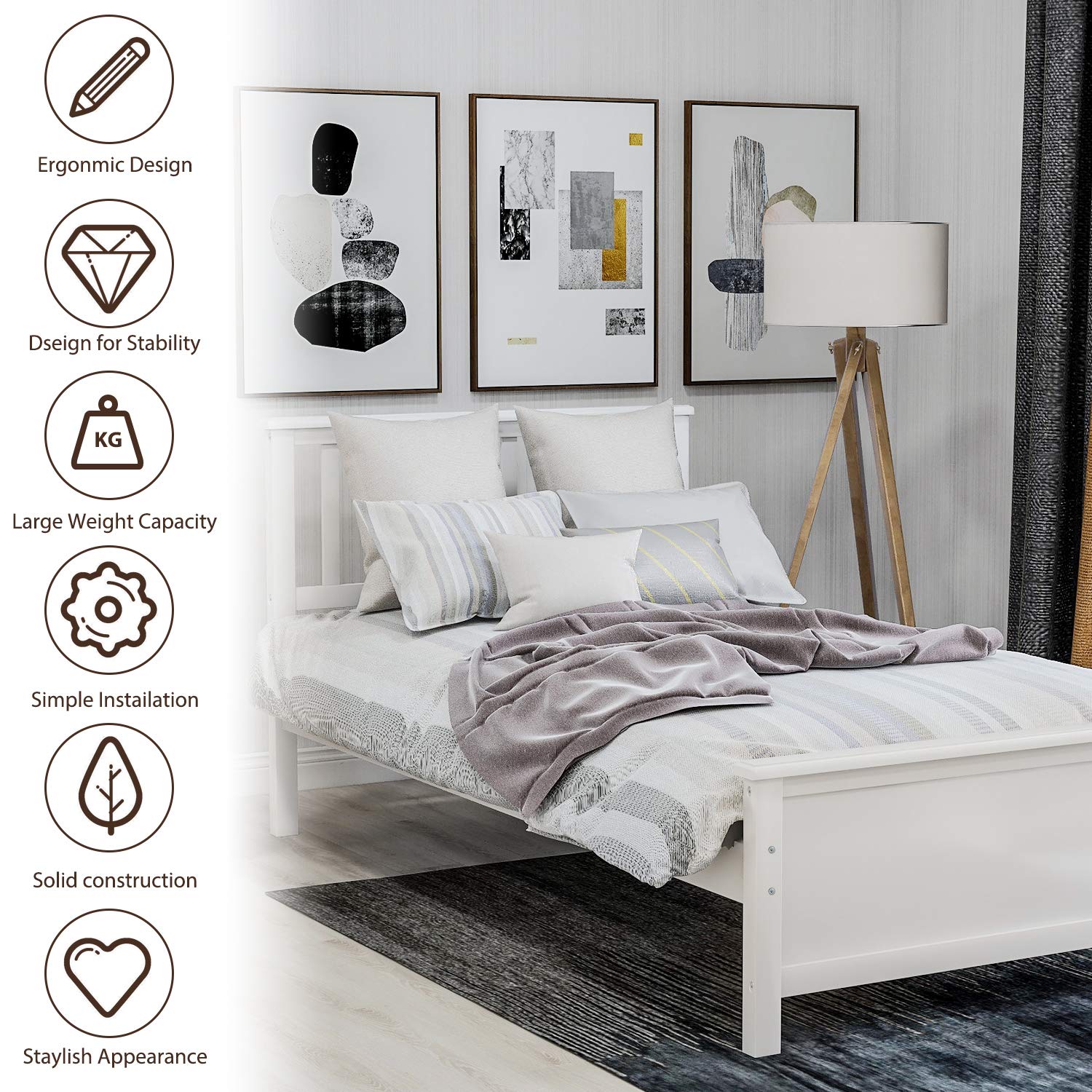 Harper&Bright Designs Solid Wood Platform Bed with Headboard & Footboard - Sturdy Wood Slat Support, No Box Spring Needed - Twin Size, White Finish - Perfect for Modern Bedrooms, Guest Rooms & Dormitories