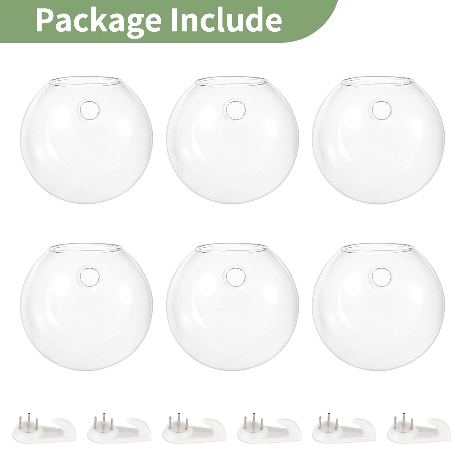 NUPTIO 6-Pack Clear Glass Wall Hanging Planters - Oblate Terrarium Vases for Indoor Plants, Succulents & Flowers | Hydroponic Wall-Mounted Propagation Stations | Perfect for Home, Office, Living Room & Garden Decor