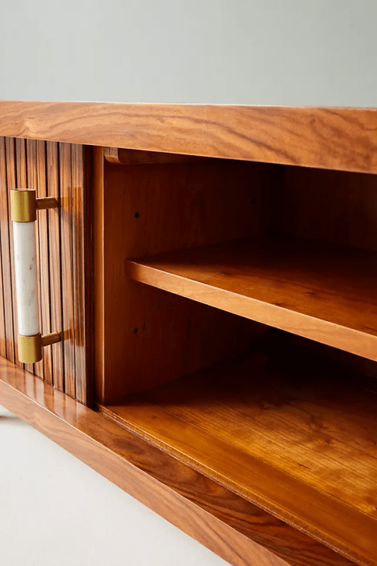Hand Carved Deluxe Tambour Media Unit Cabinet - Solid Wood TV Stand with Storage for Living Room, Bedroom & Home Theater