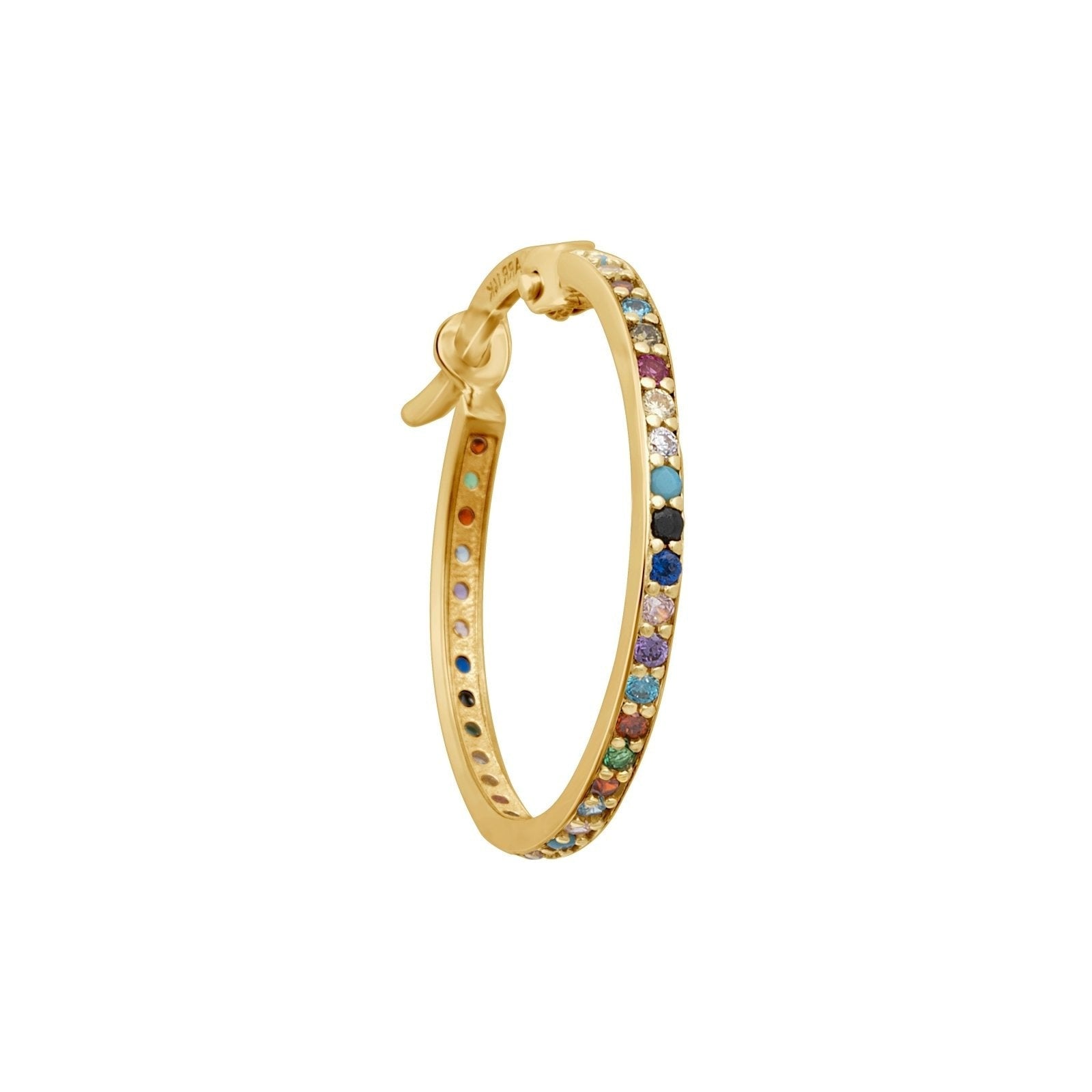 14K Yellow Gold Rainbow Pavé Studded Hoop Earrings - Dainty & Elegant Jewelry for Women - Perfect for Parties, Weddings & Everyday Wear