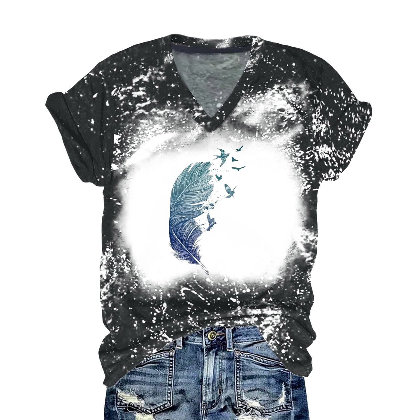 PADON Women's Tie Dye V-Neck Short Sleeve T-Shirt - Casual Loose Fit Summer Top with V-Back Design | Perfect for Beach Outings, Music Festivals & Everyday Wear