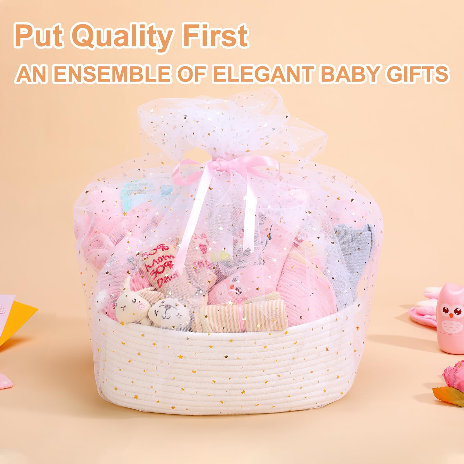 27-Piece Baby Girl Shower Gift Basket Set - Newborn Essentials with Rattle, Swaddle Blanket & Diaper Caddy Organizer | Perfect Baby Registry, Welcome Home & First Birthday Gift Idea | Large Pink Gift Box for New Parents