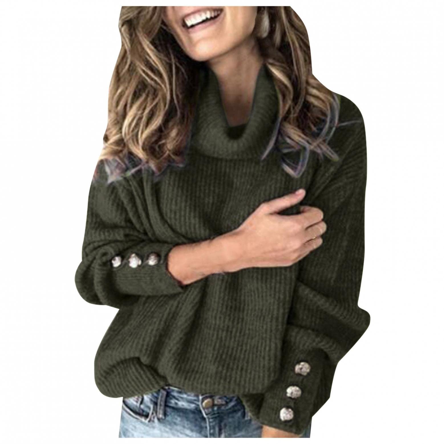 Women's Turtleneck Sweater - Long Sleeve Waffle Knit Pullover Top for Casual Wear | Cozy Loose Fit Jumper for Fall & Winter | Perfect for Office, Dating & Daily Outfits