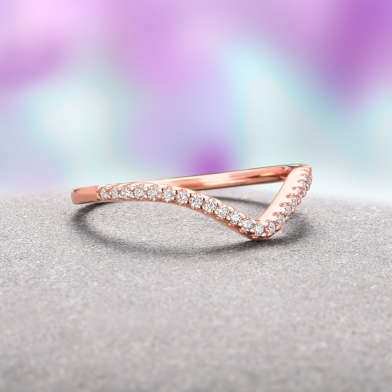 14K Solid Rose Gold Chevron Stacking Wedding Band Ring for Women - Elegant Stackable Jewelry for Brides, Anniversaries & Special Occasions