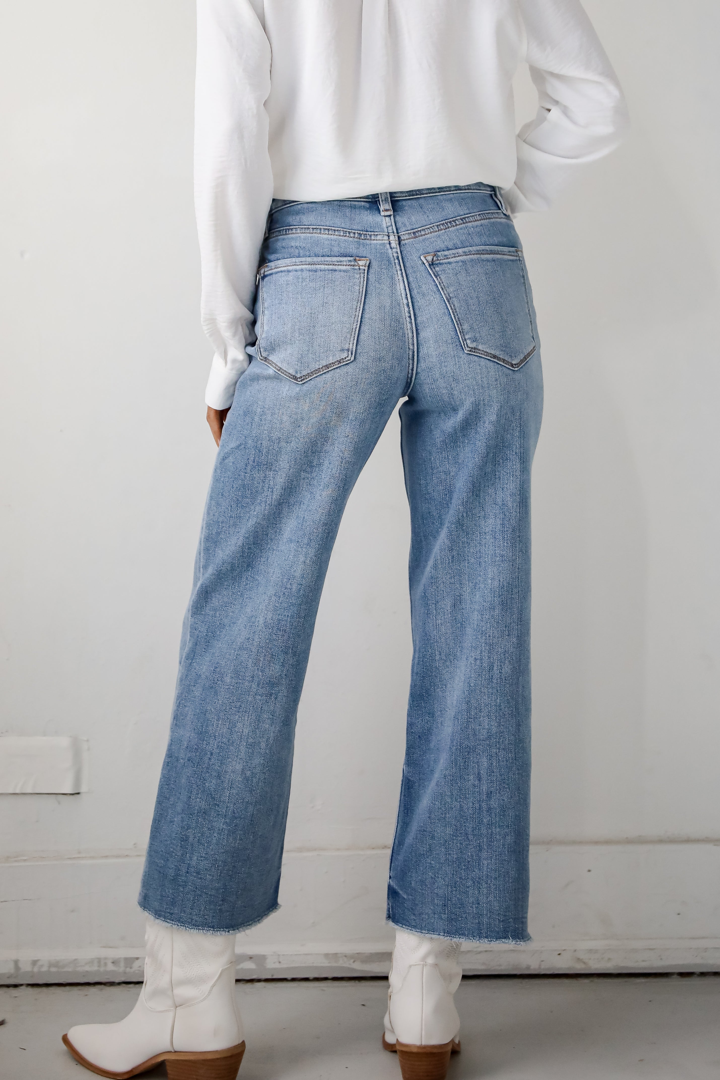 Abigail Medium Wash High Rise Wide Leg Jeans for Women - Comfortable Stretch Denim Pants for Casual Wear & Everyday Outfits