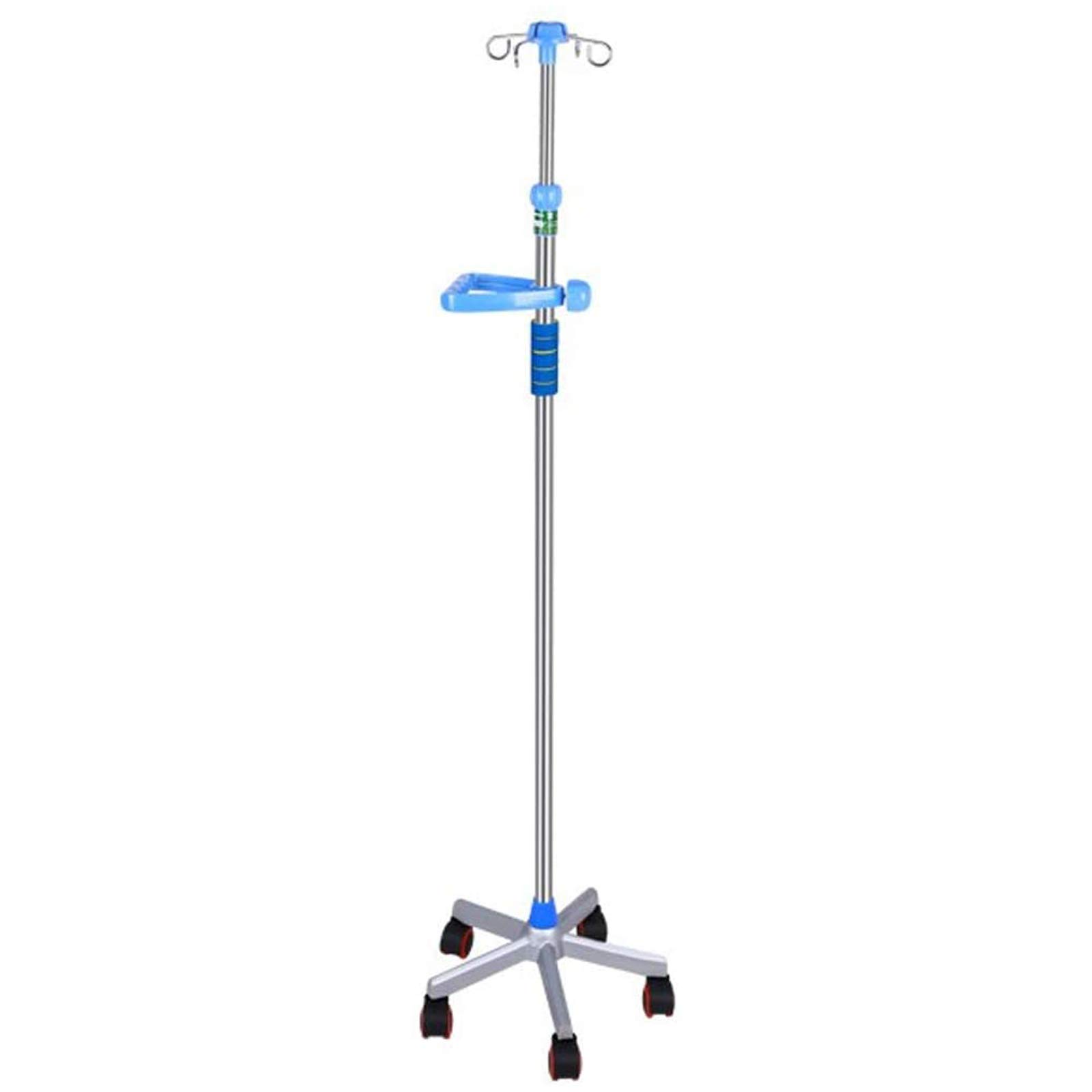 Adjustable Stainless Steel IV Stand with Wheels & Sponge Handles - Portable IV Pole for Home, Clinic & Hospital Use - Infusion Drip Stand with Tray for IV Therapy & Medical Care