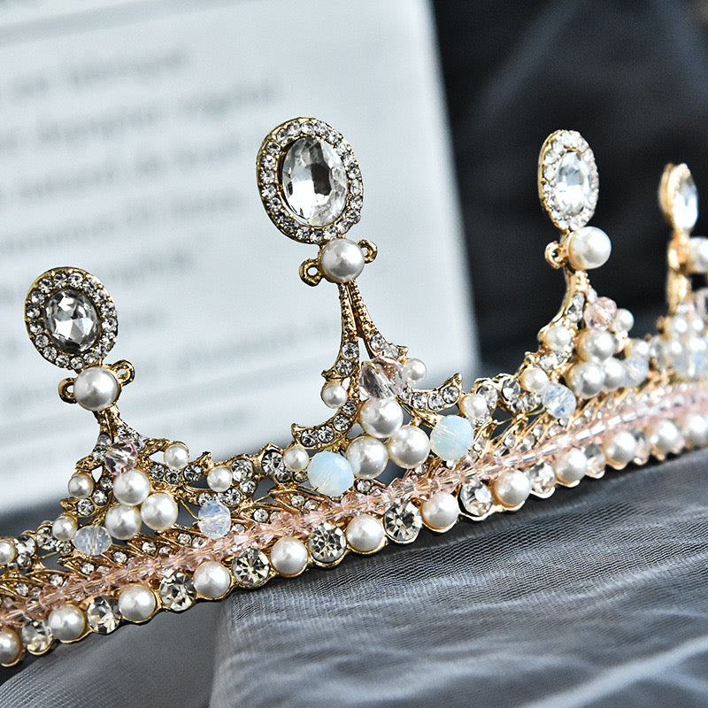 Handmade Purple Champagne Crystal Bridal Tiara Crown for Women - Wedding Headdress & Party Hair Accessories with Pearls - Perfect for Bridal Showers, Weddings, and Special Occasions