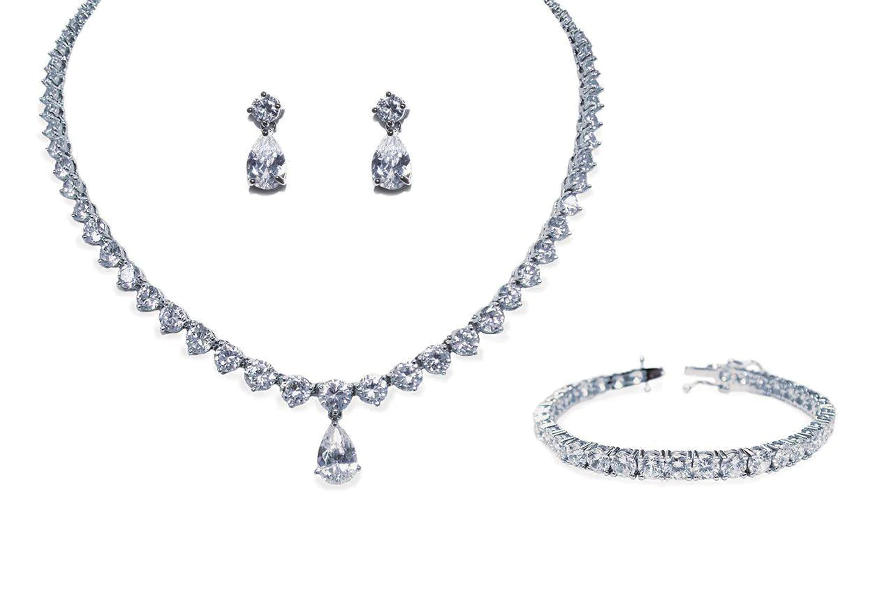 Silver Crystal Bridal Jewelry Set - Elegant Wedding Necklace & Earrings for Bride, Bridesmaid & Formal Occasions | Perfect for Weddings, Prom & Evening Events