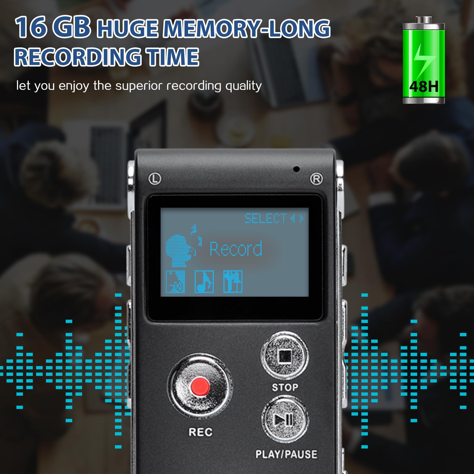 COVVY 16GB Digital Voice Recorder - Portable Audio Recorder with LCD Screen, MP3 Player, Sound Recorder for Lectures, Meetings & Interviews (Black)