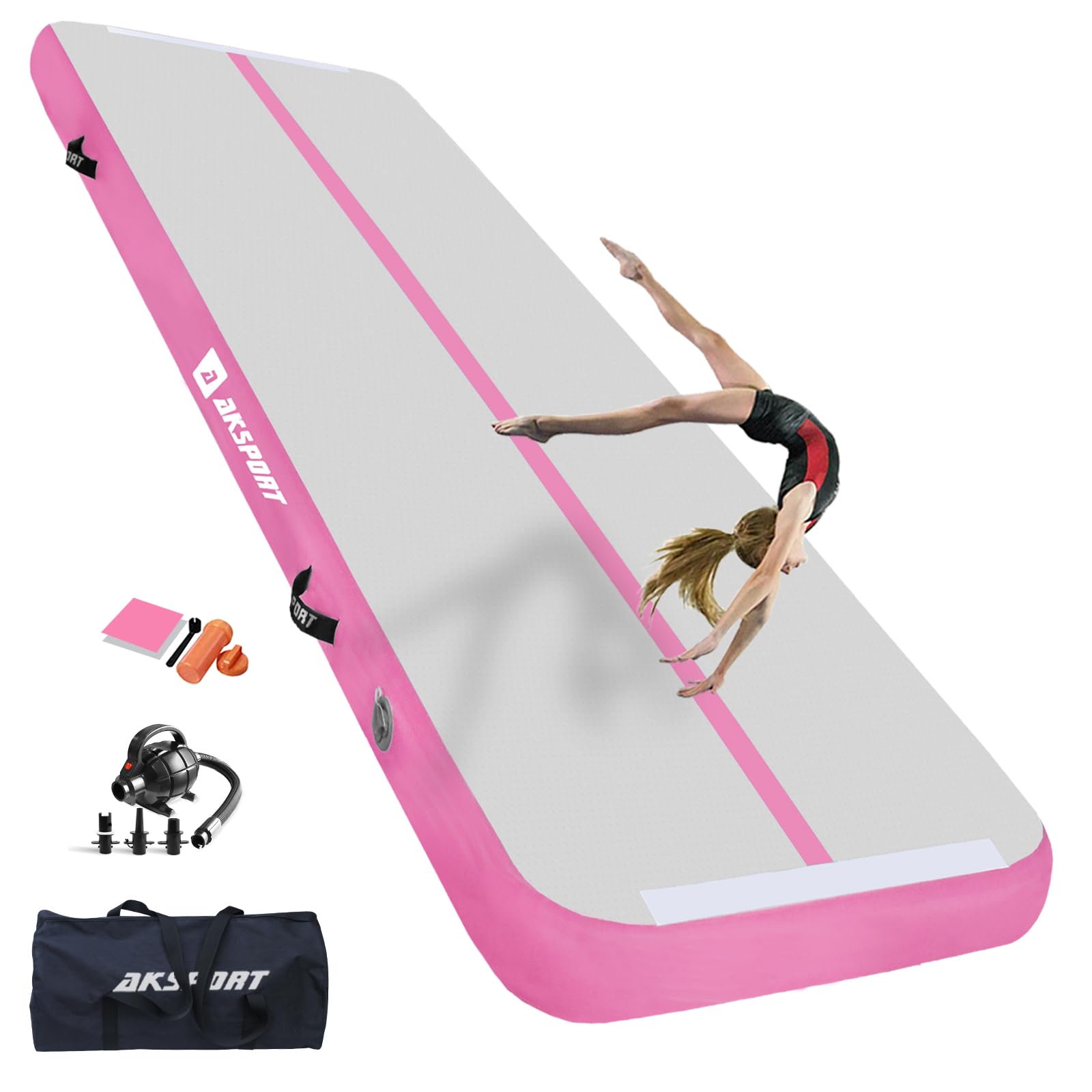 AKSPORT Inflatable Gymnastics Air Mat - Portable Tumble Track for Home, Gym & Outdoor Training - Perfect for Cheerleading, Parkour, Beach & Water Activities - Includes Air Pump for Easy Setup