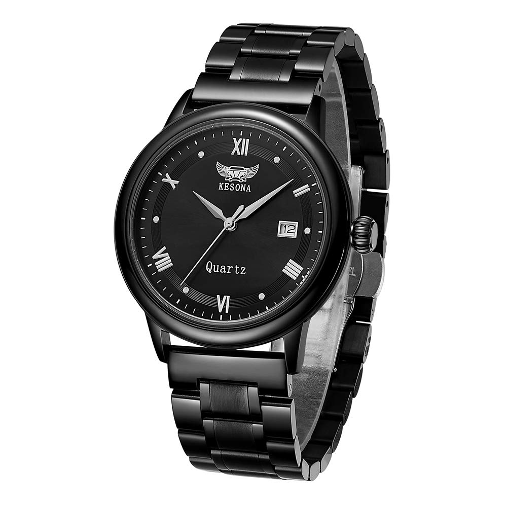 KESONA Men's Quartz Watch - Slim Stainless Steel Calendar Watch with Sapphire Glass & Waterproof Mesh Strap | Perfect for Business, Casual Wear & Outdoor Activities