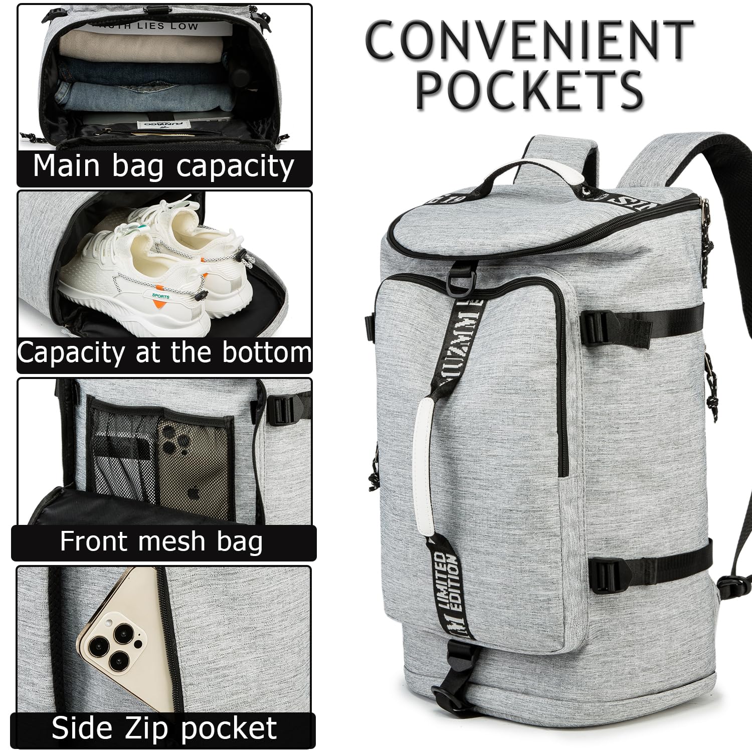 Waterproof Gym Duffle Bag & Laptop Backpack 40L - Large Capacity Lightweight Travel Backpack for Men & Women - Perfect for Hiking, Fishing, Gym, Work & Outdoor Adventures