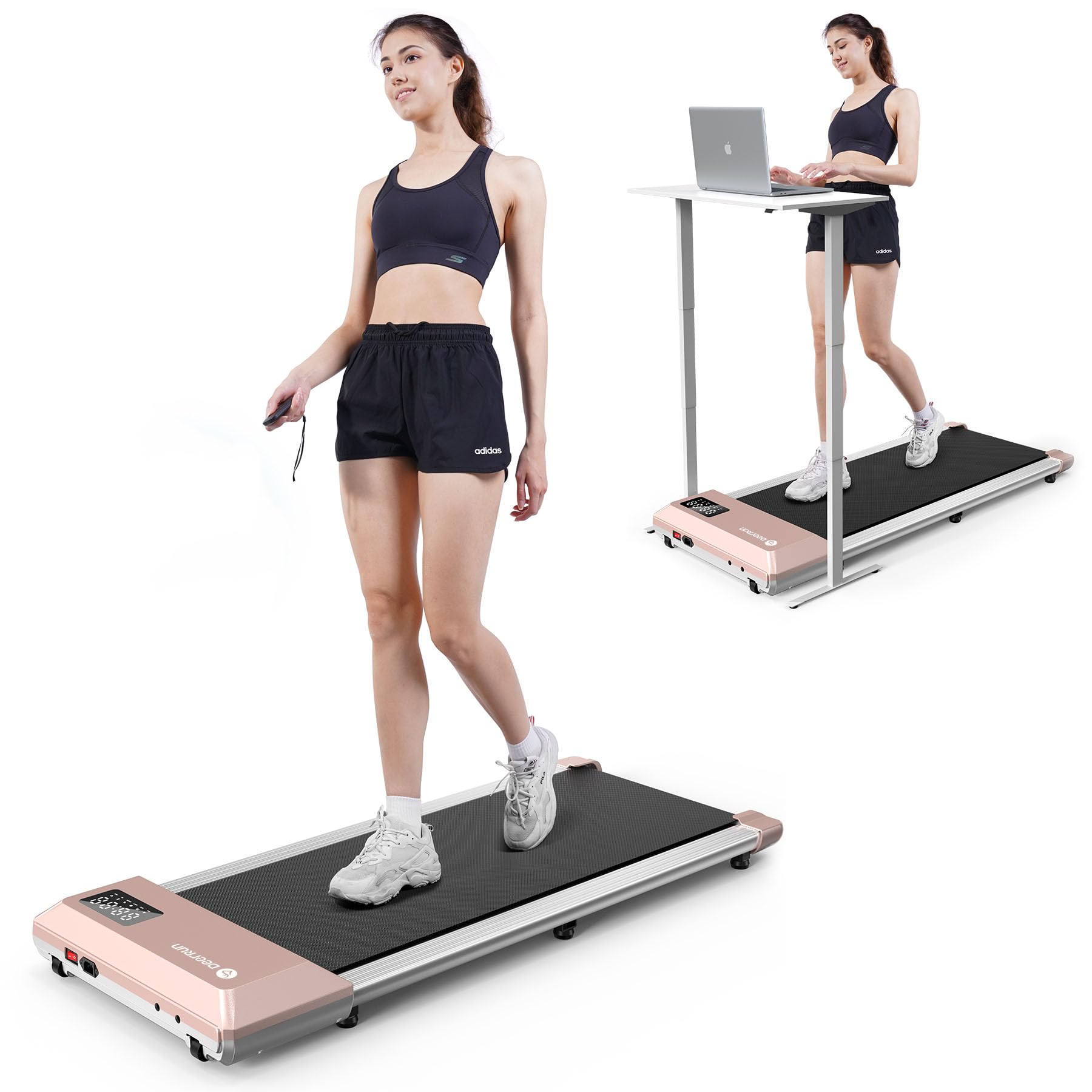 DeerRun Walking Pad Treadmill - 2024 Upgraded Smart Under Desk Treadmill with 2.2HP Motor, Quiet & Portable Walking Machine for Home Office, APP & Remote Control, Knee-Friendly Design, No Assembly Required - Perfect for Small Spaces, Work from Home & Apartment Workouts