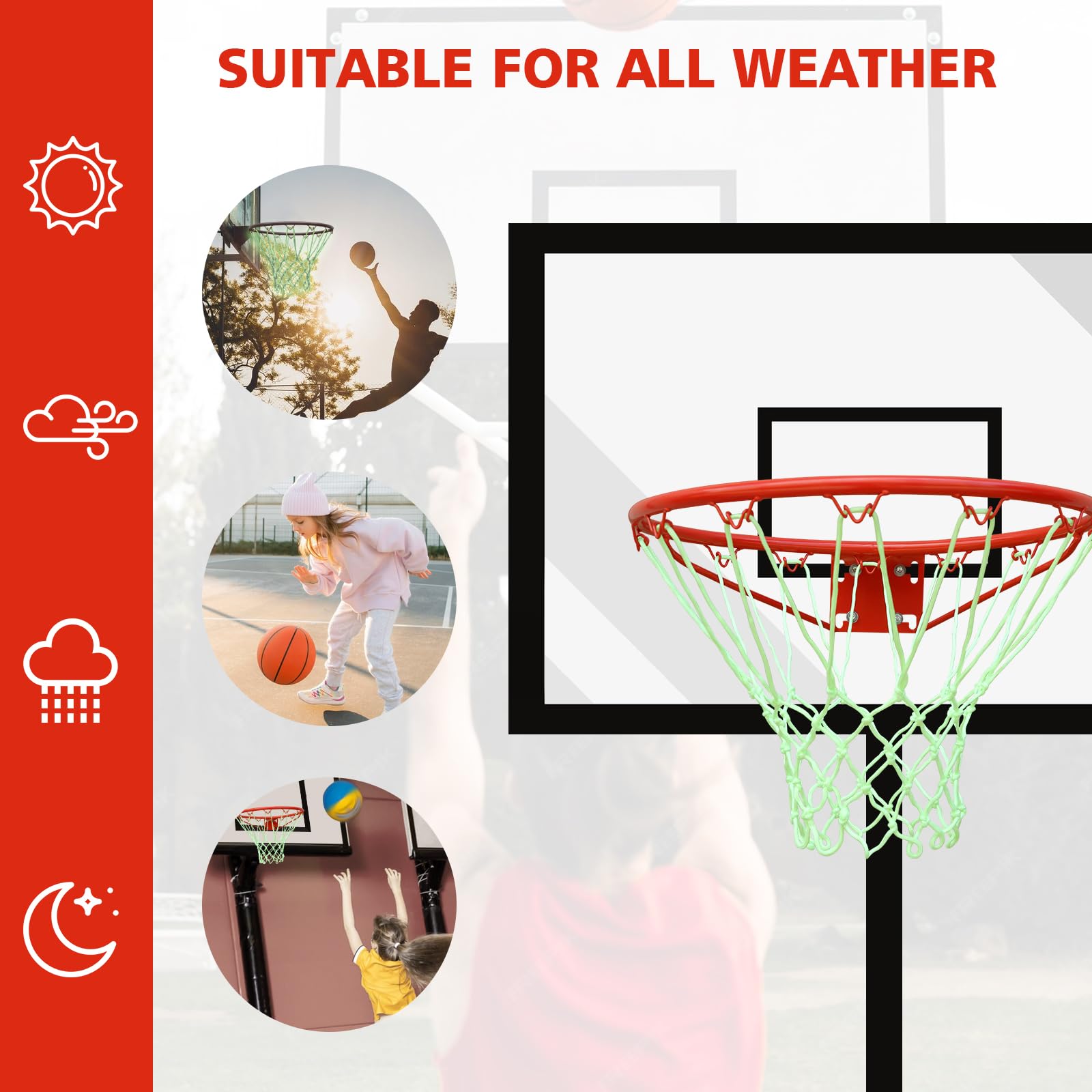 Glow in The Dark Basketball Net - LED Light Up Basketball Hoop Accessory for Outdoor & Indoor Play - All Weather Durable Replacement Net - Perfect for Night Games, Backyard, Driveway & Court Fun