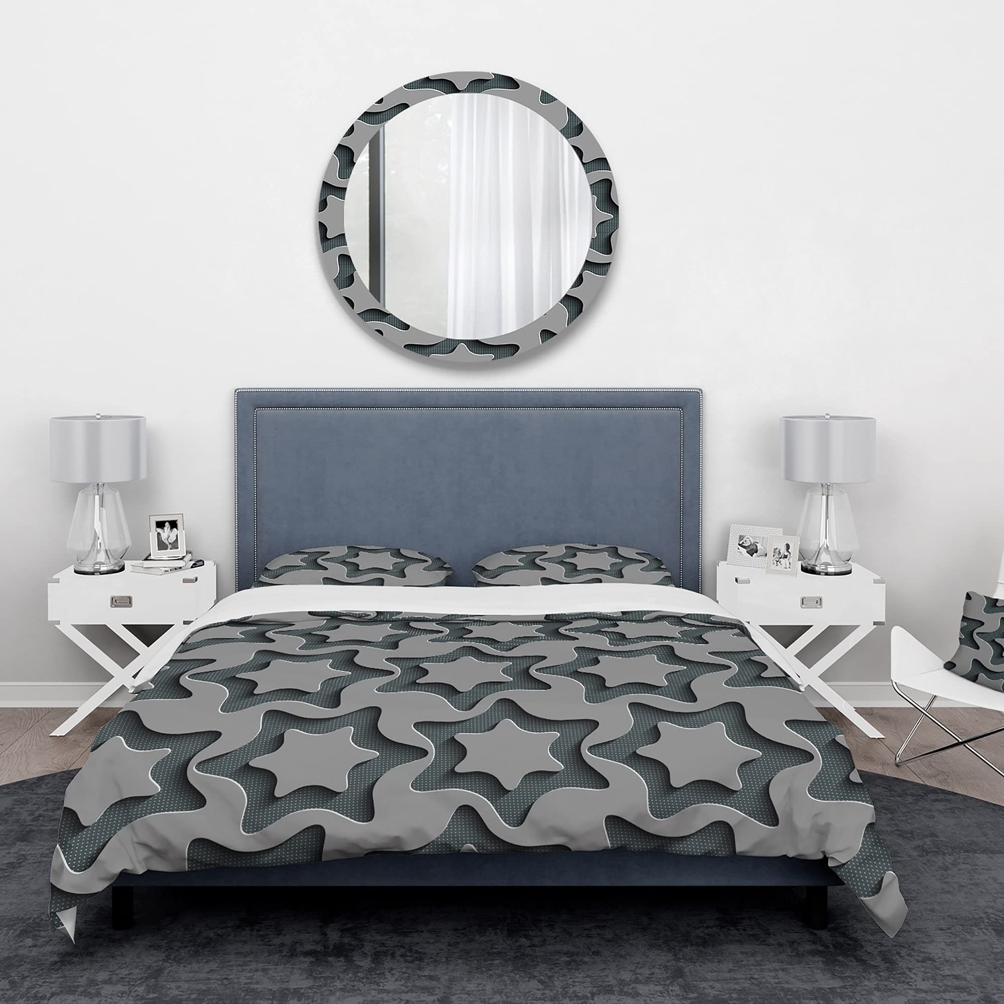 Designart 'Starshaped Abstract Technology' Mid-Century Modern King Size Bedding Set - Duvet Cover & 2 Shams (Comforter Not Included) | Contemporary Geometric Home Decor for Master Bedroom & Guest Room