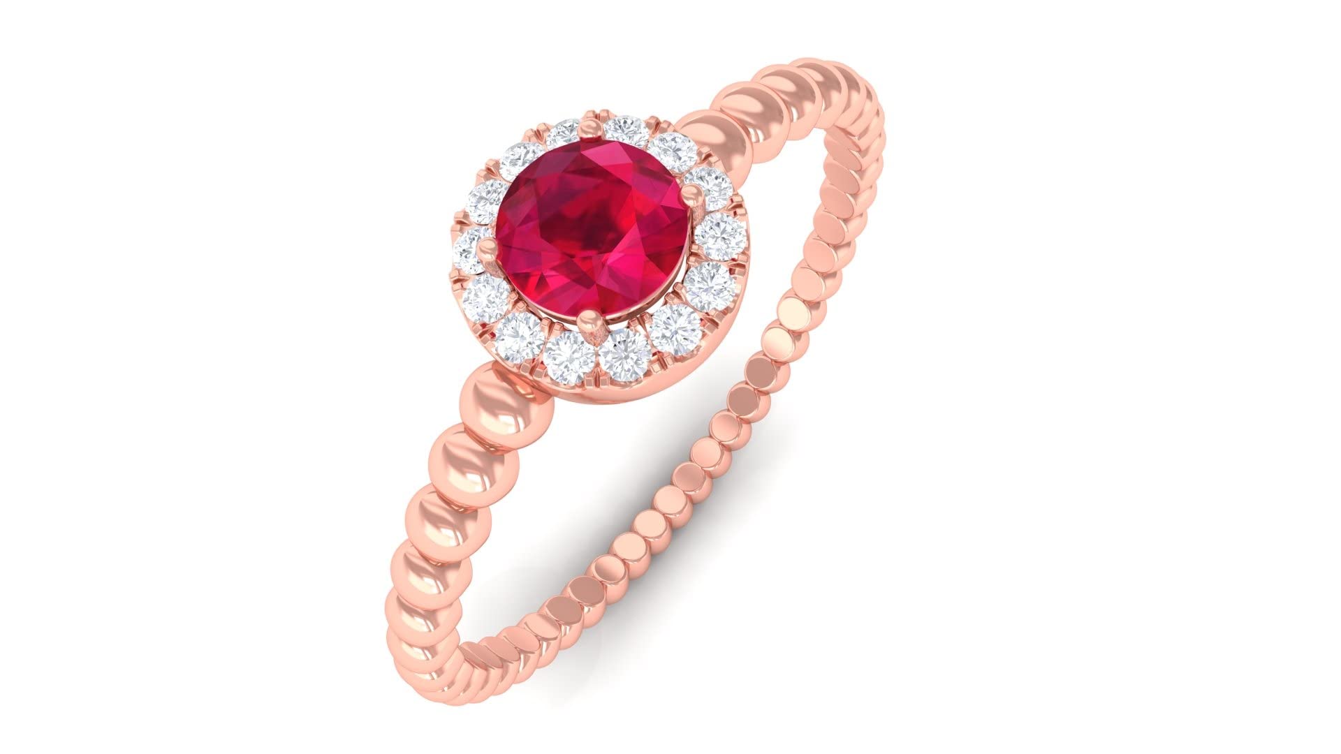 1/2 CT Ruby and Diamond Engagement Ring - 14K Solid Gold Halo Ring with Sparkling Diamonds | Perfect for Proposals, Anniversaries & Special Occasions
