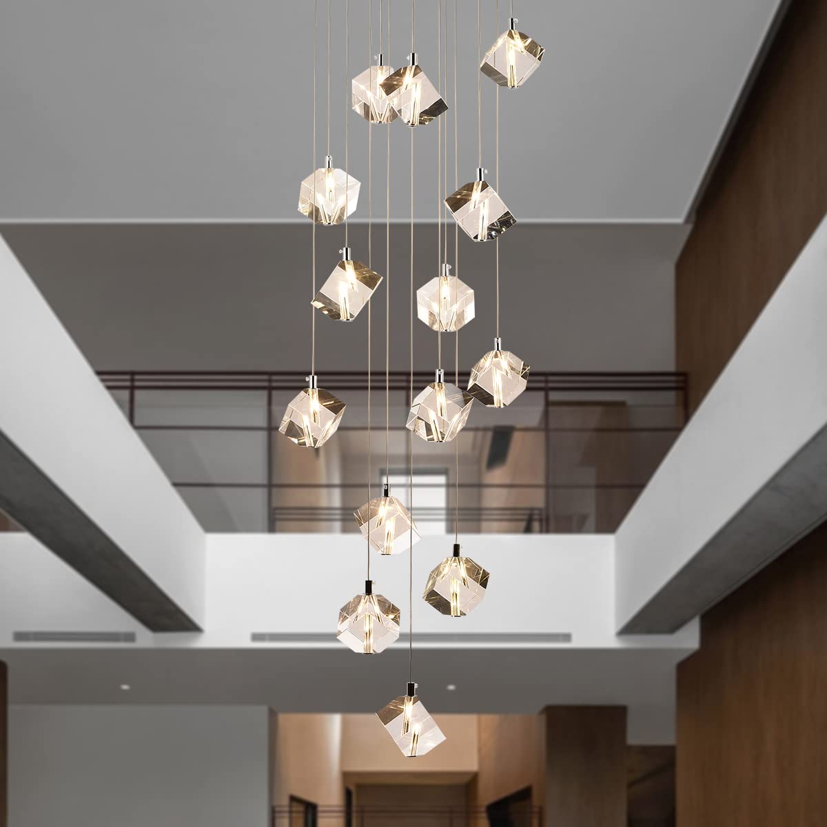 Modern Chrome Raindrop Pendant Light Fixture - 14-Light Round Crystal Chandelier for High Ceilings - Elegant Dining Room, Living Room, Staircase & Hotel Lighting Decor