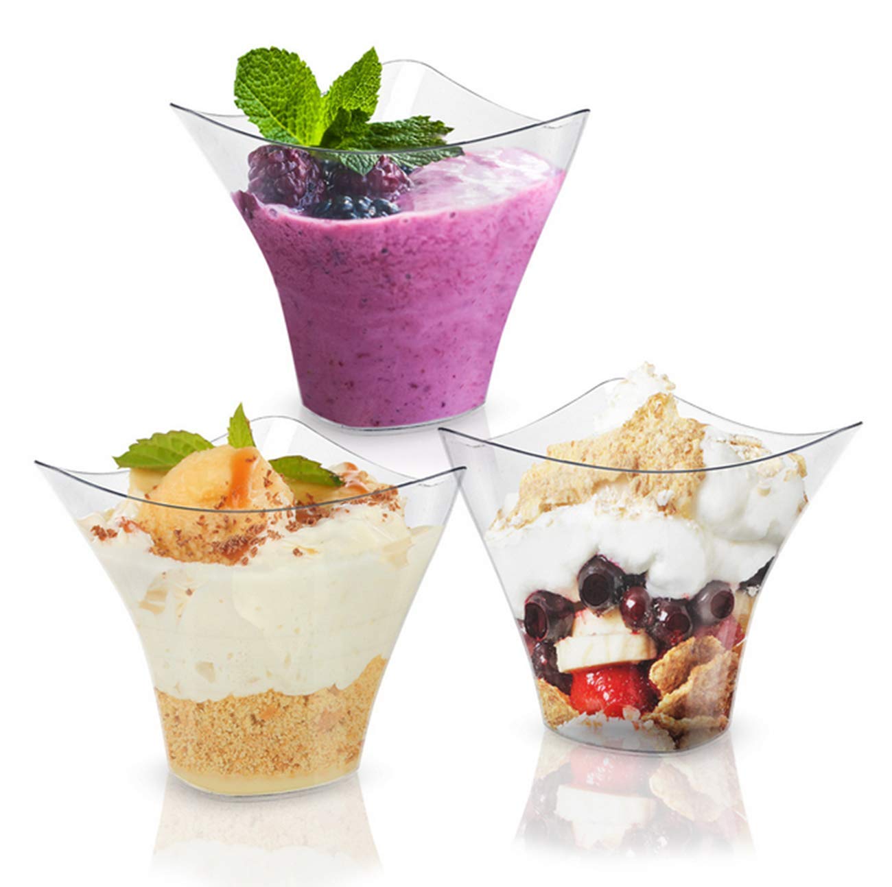 50-Pack 3.3oz (100ml) Disposable Plastic Dessert Cups with Spoons - Swirl Triangle Ice Cream Bowls, Appetizer & Salad Containers - Perfect for Parties, Weddings, Catering, and Tasting Events