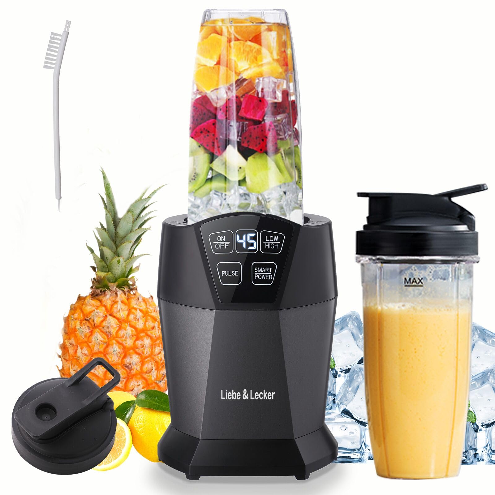 1200W High-Speed Personal Blender for Smoothies, Shakes & Frozen Drinks - Includes 2 Travel Cups (28oz Each) with Leak-Proof Lids - Perfect for Home, Office & Gym Use - Black