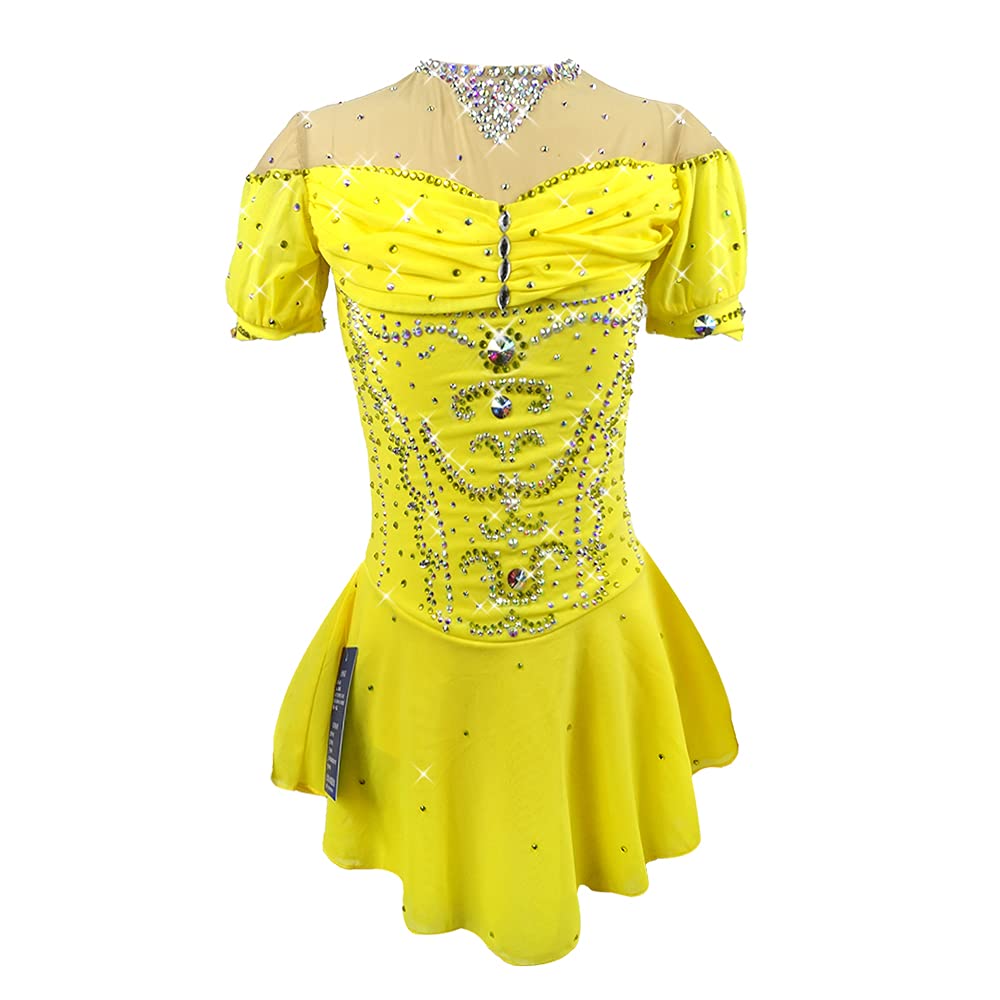 LIUHUO Women's Figure Skating Dress - Classic Crystal Yellow Solid Color Ice Skating Costume for Girls | Perfect for Competitions, Performances & Ice Shows