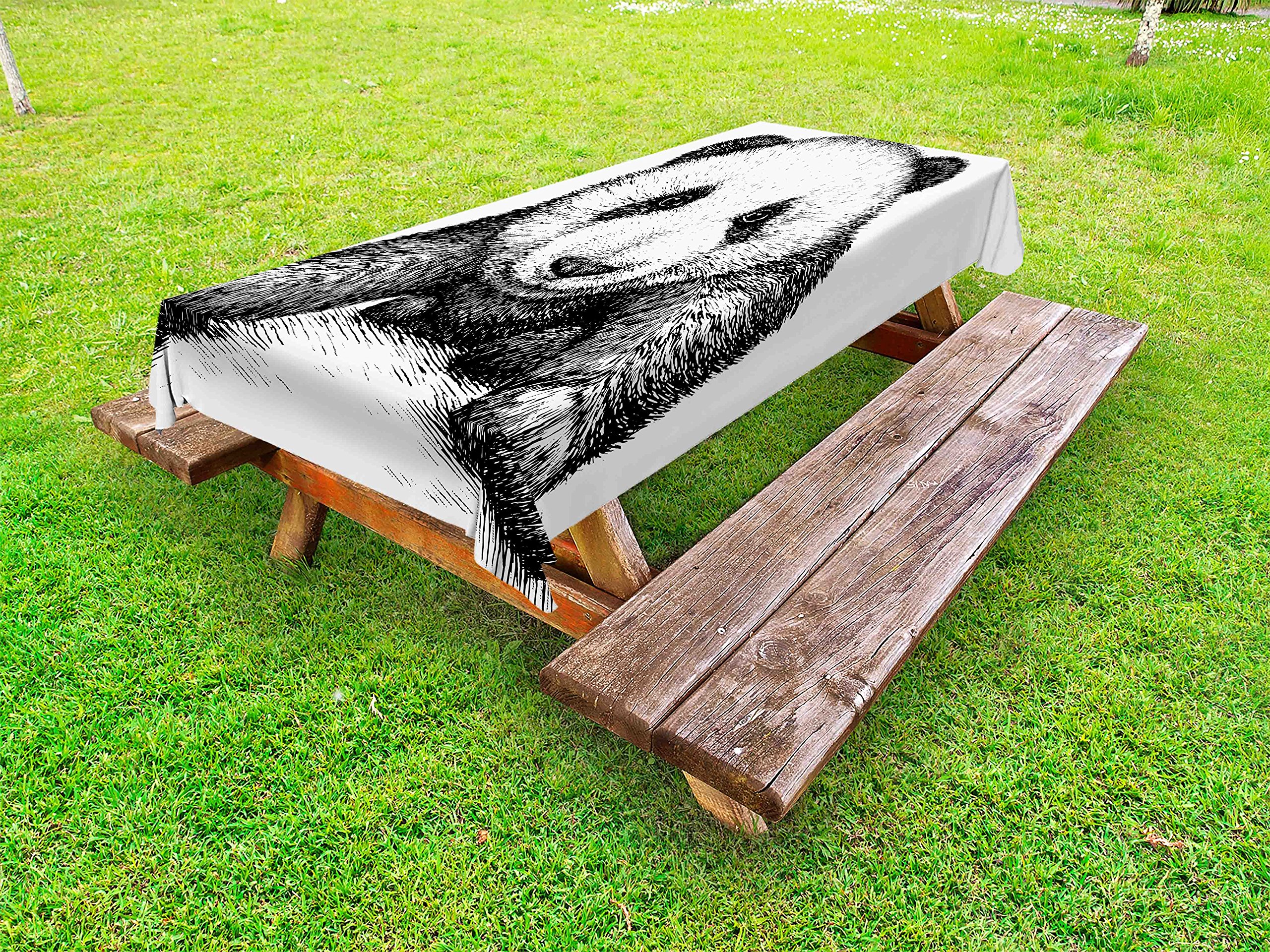 Ambesonne Panda Bear Tablecloth - Waterproof Outdoor Picnic Table Cover with Cute Panda Sketch Art, 58