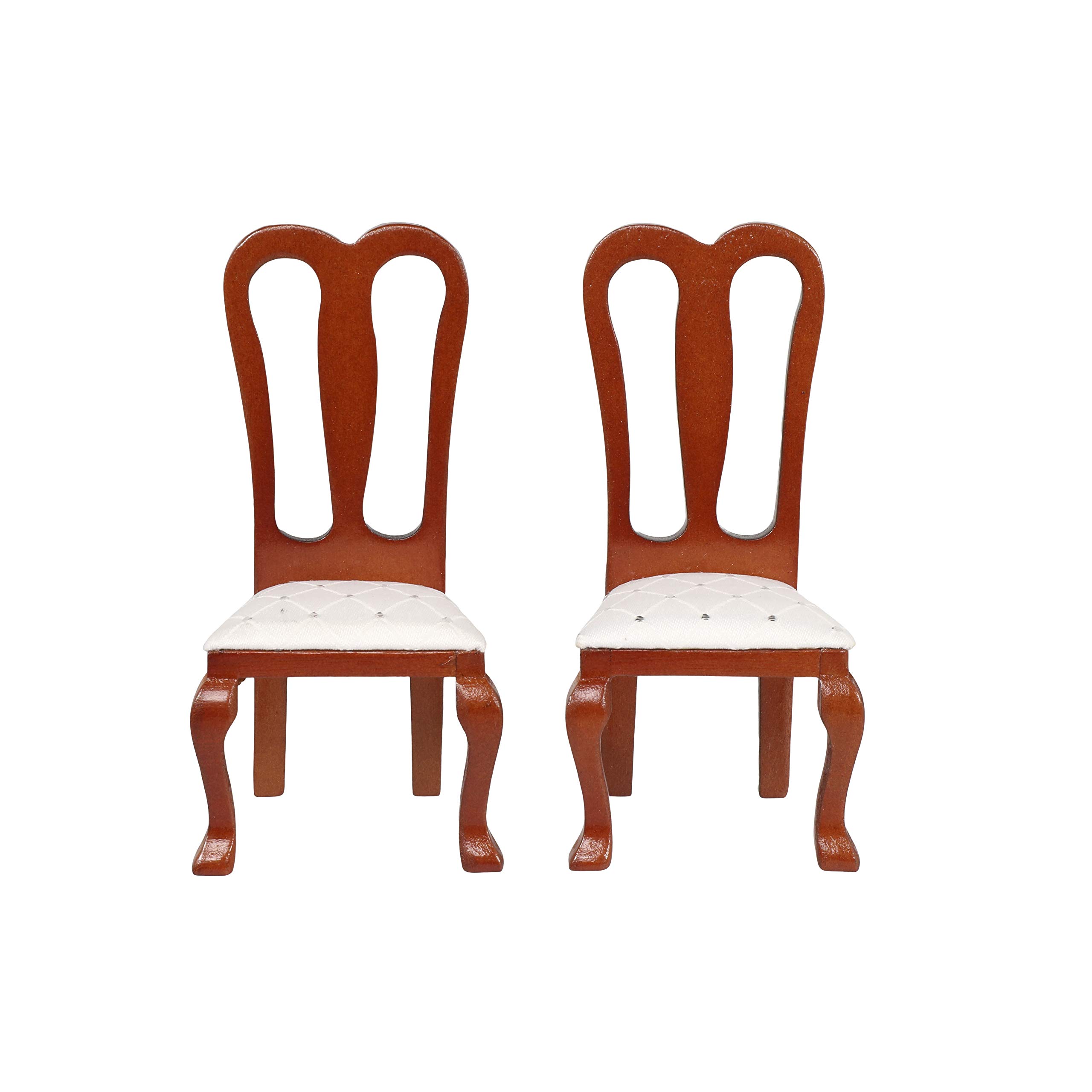 Wooden Dollhouse Dining Chairs Set of 2 - Miniature Brown Upholstered Accent Chairs for 3-6 Inch Dolls | Perfect for Dollhouse Decor, Playrooms & Collectible Displays