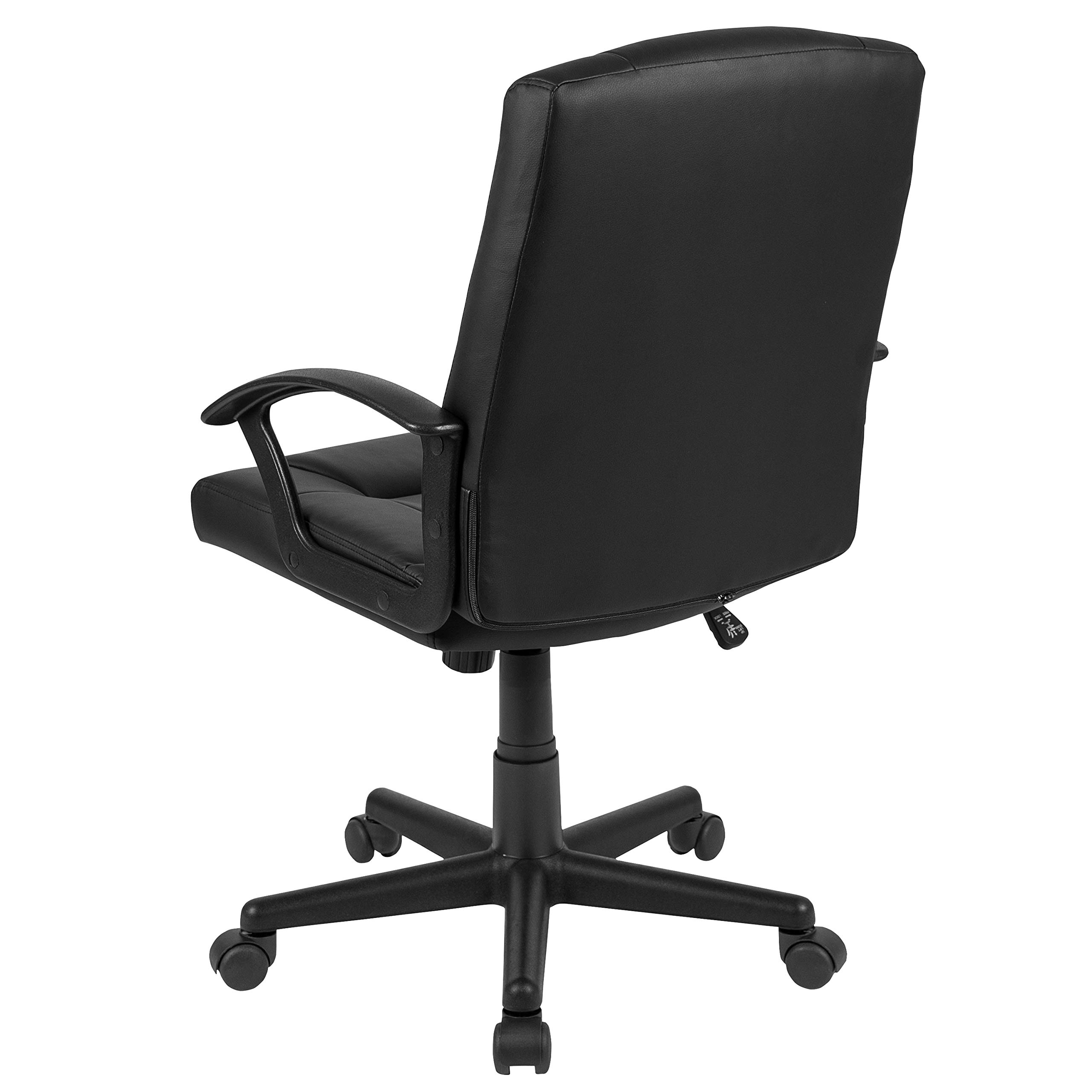 Flash Furniture Coffman Ergonomic Mid-Back Office & Gaming Chair - Black LeatherSoft with Padded Seat & Arms - Perfect for Home Office, Gaming Setup & Workspace Comfort