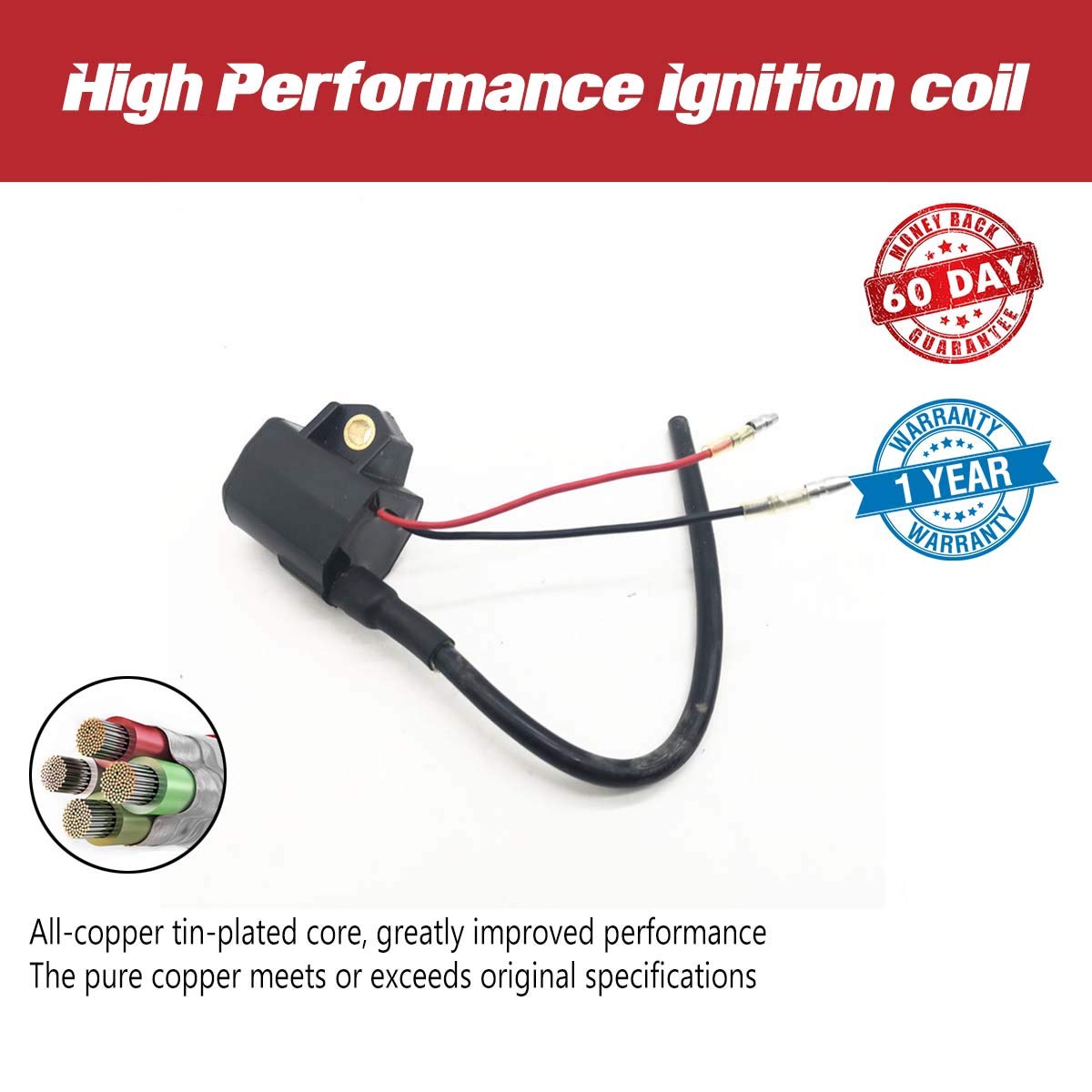 Suzuki Outboard Ignition Coil 33410-94630 33410-92E00 Compatible with 115HP 140HP 150HP 200HP 2-Stroke Engines DT115 DT140 DT150 DT200 (1986-2003) - Perfect for Marine Engine Repair & Boat Maintenance