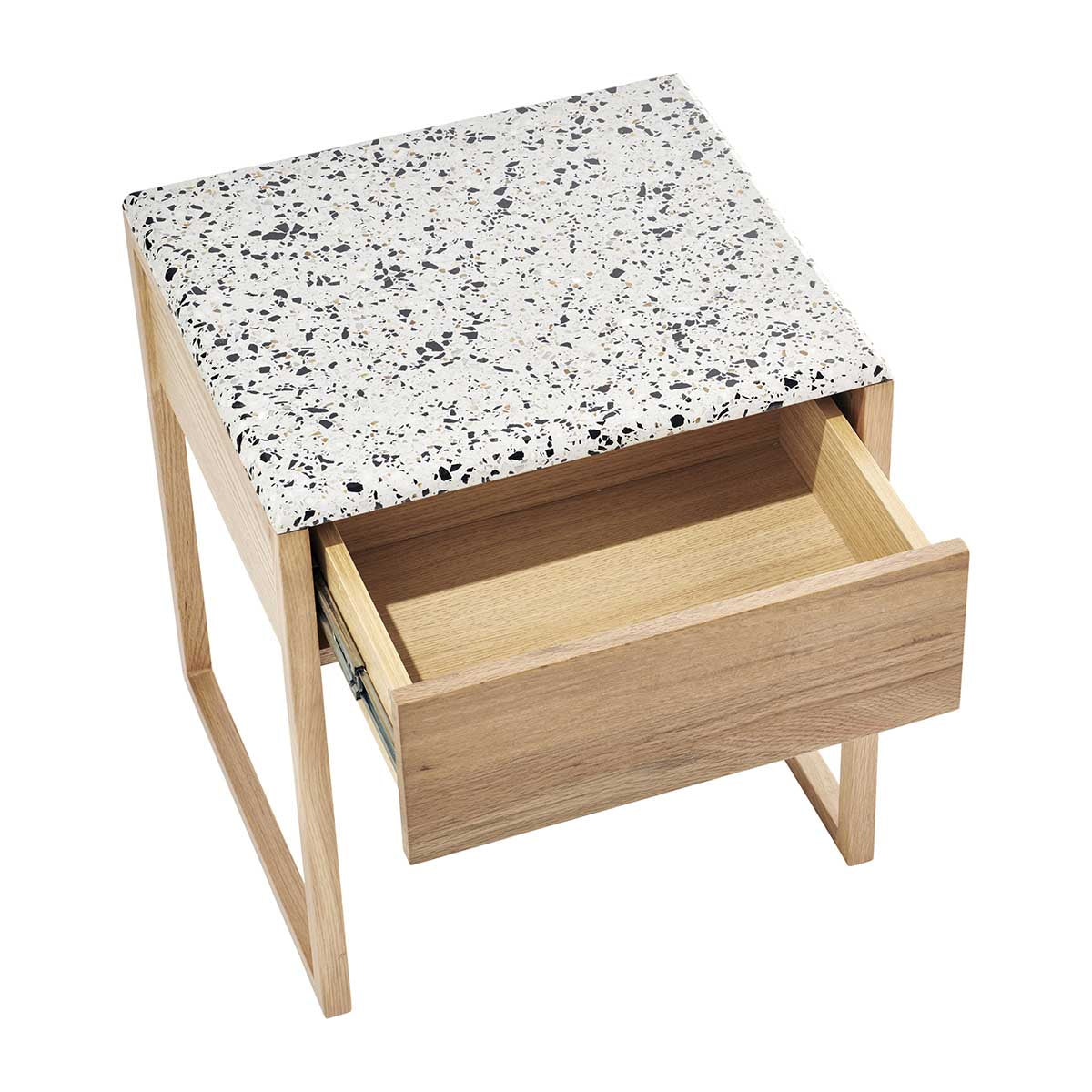 Modern Avalon Terrazzo Bedside Table - Stylish Nightstand with Marble Composite Top for Bedroom Decor, Perfect for Small Spaces & Apartment Living