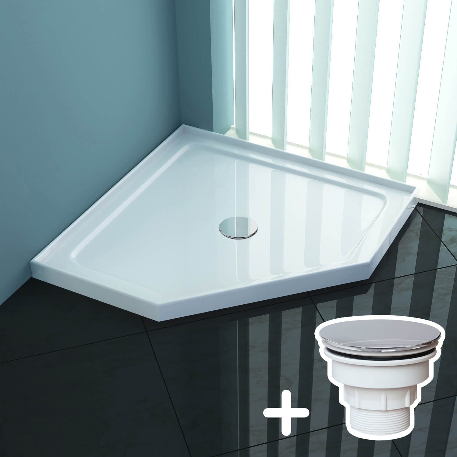 Elegant Showers Center Waste Hole Diamond Shower Base - Premium Bathroom Floor Drain for Modern Homes | Perfect for Master Bathrooms & Spa Retreats