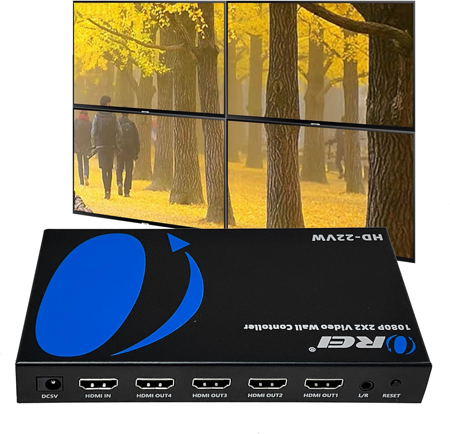 2x2 Full HD Video Wall Controller with Audio Extraction & RS232 - HD 22VW for Digital Signage, Conference Rooms & Control Centers