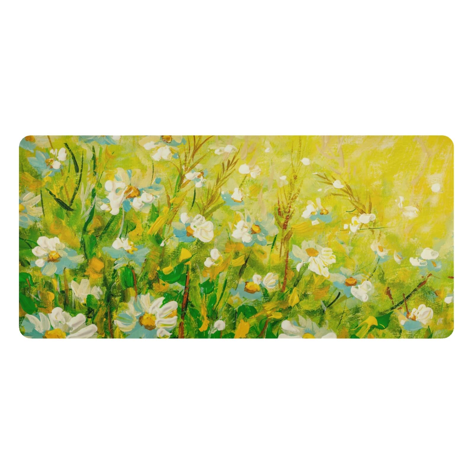 Floral Chamomile Leather Desk Pad - Dual Sided Waterproof Large Mouse Mat (16.5x35.4in) for Office, Gaming & Home - Perfect for Writing, Computer Work & Desk Protection