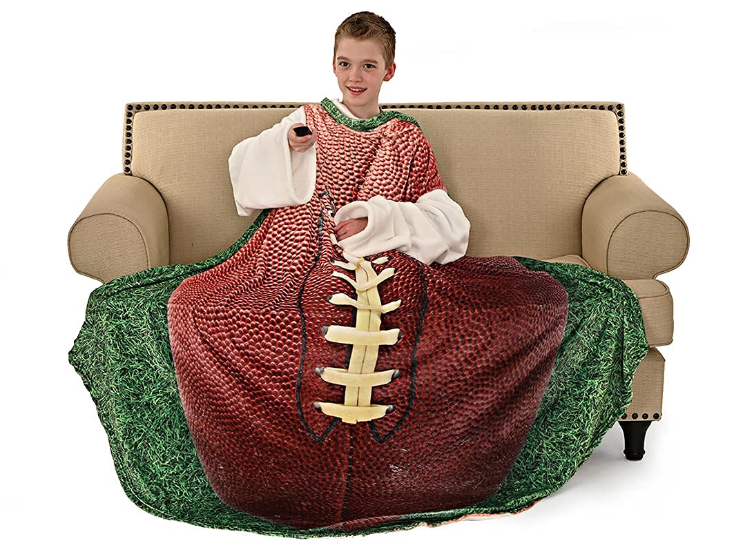 68-inch Football Wearable Sleeved Arm Blanket - Ultra Soft Microfiber Flannel Robe Blanket for Men & Women - Perfect Gift for Christmas, Birthday, Anniversary - Great for Game Day, Camping, Movie Nights & Home Relaxation