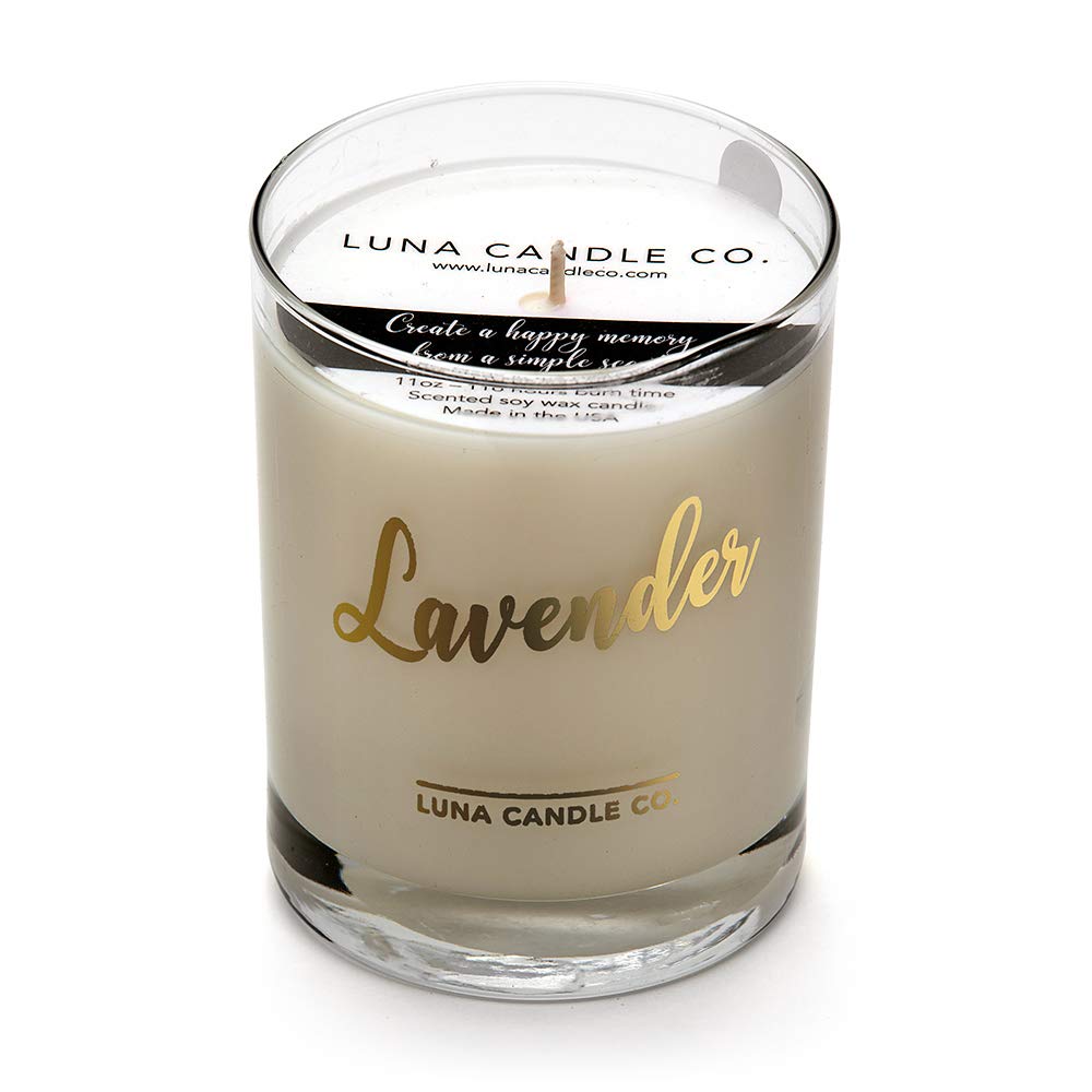 Premium Soy Wax Lavender Scented Candle - 11oz Glass Jar, 110 Hours Burn Time, Low Smoke, Handmade in USA | Aromatherapy, Stress Relief & Home Decor for Bedroom, Bathroom, Yoga & Meditation Spaces
