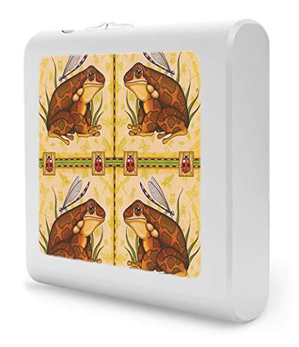 Dimmable LED Night Light with Auto Sensor - Adjustable Brightness Warm White Plug-in Nightlight for Bathroom, Hallway, Nursery & Bedrooms - Brown Frogs Design by Dan Morris - Perfect for Kids' Rooms, Safe Nighttime Navigation & Energy-Efficient Home Lighting