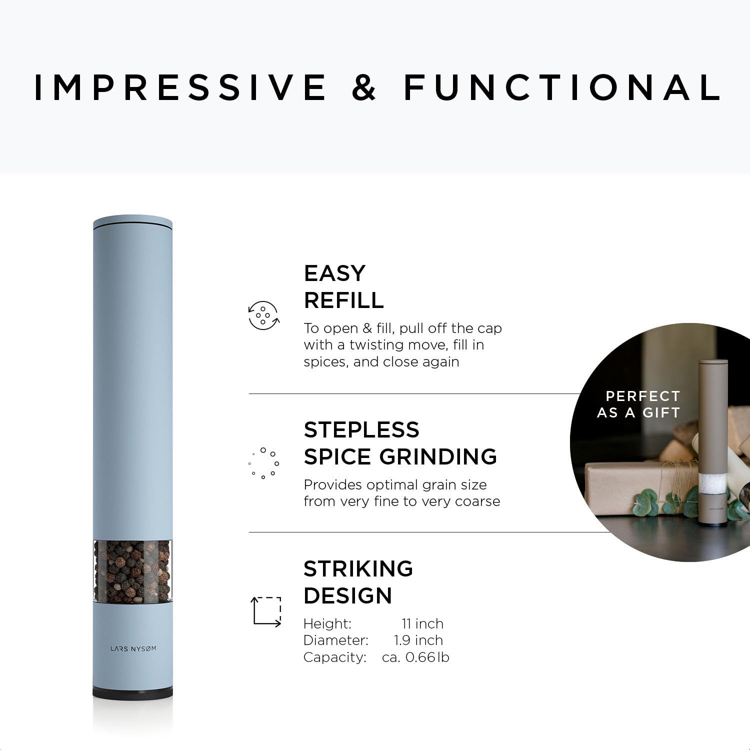 Premium Adjustable Ceramic Salt and Pepper Grinder Set - Manual Spice Mill with Stylish Sky Blue Design - Perfect for Kitchen, Dining Table, and Gourmet Cooking