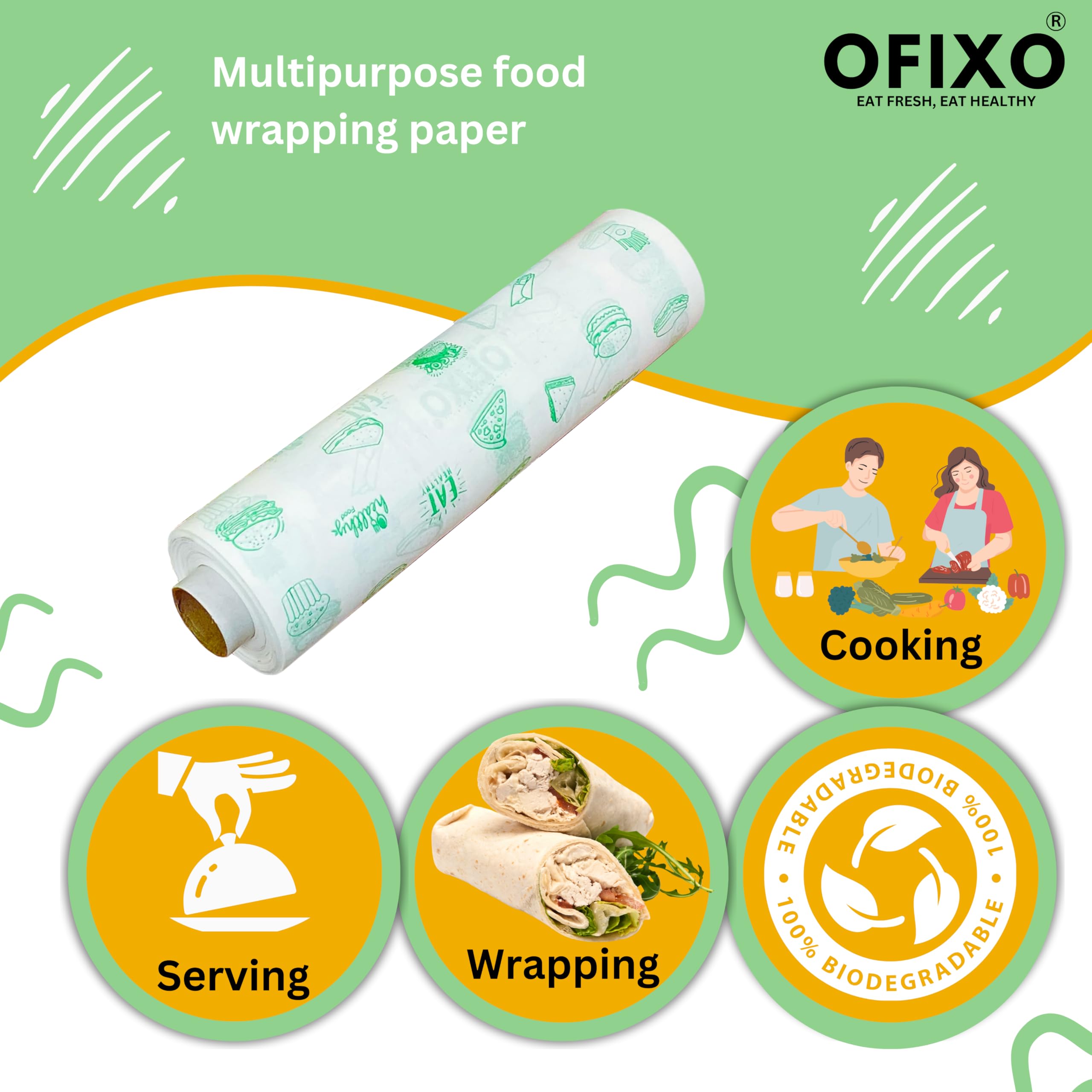 OFIXO Premium Non-Stick Butter Wrapping Paper Roll - 1 Kg Bulk Food Grade Parchment Paper for Baking, Cooking & Food Storage | Ideal for Bakeries, Restaurants & Home Kitchens