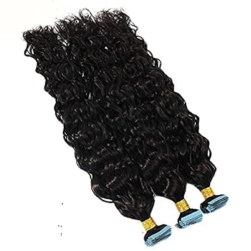 Brazilian Remy Human Hair Extensions - Loose Curly Tape in Hair Water Wave Skin Weft (Black/Brown #1#2#4) - 100g 40pcs (22inch) - Natural Look for Daily Wear & Special Occasions