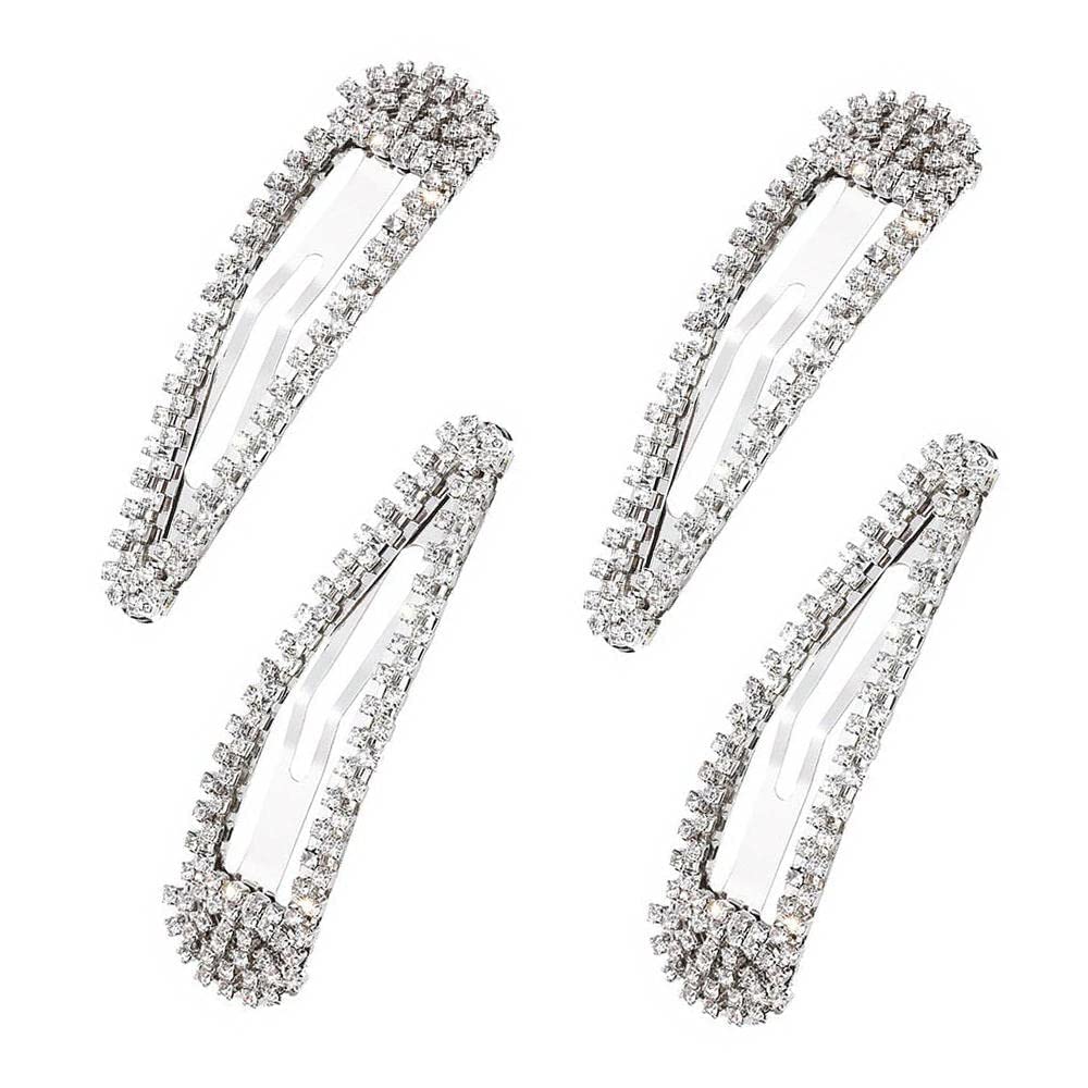 FANGHUIER Large Silver Snap Hair Clips for Women - Sparkly Hair Accessories for Fine Hair, Perfect for Weddings, Parties & Everyday Styling
