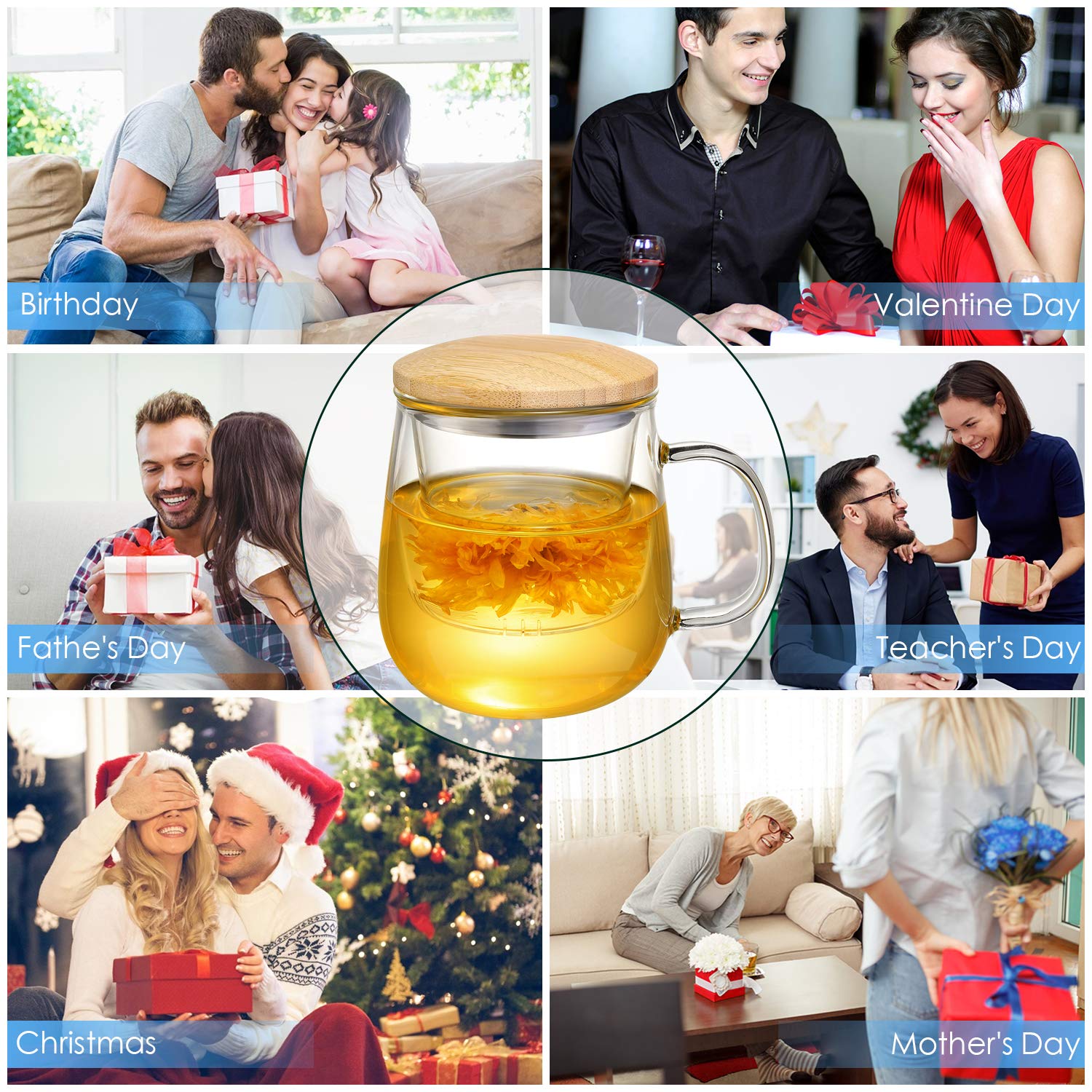 Lezero 15oz Borosilicate Glass Tea Infuser Cup with Strainer & Lid - Heat Resistant, Lead-Free, Microwave & Dishwasher Safe - Perfect for Blooming Tea, Loose Leaf Tea & Herbal Infusions - Ideal for Home, Office & Gift for Tea Lovers