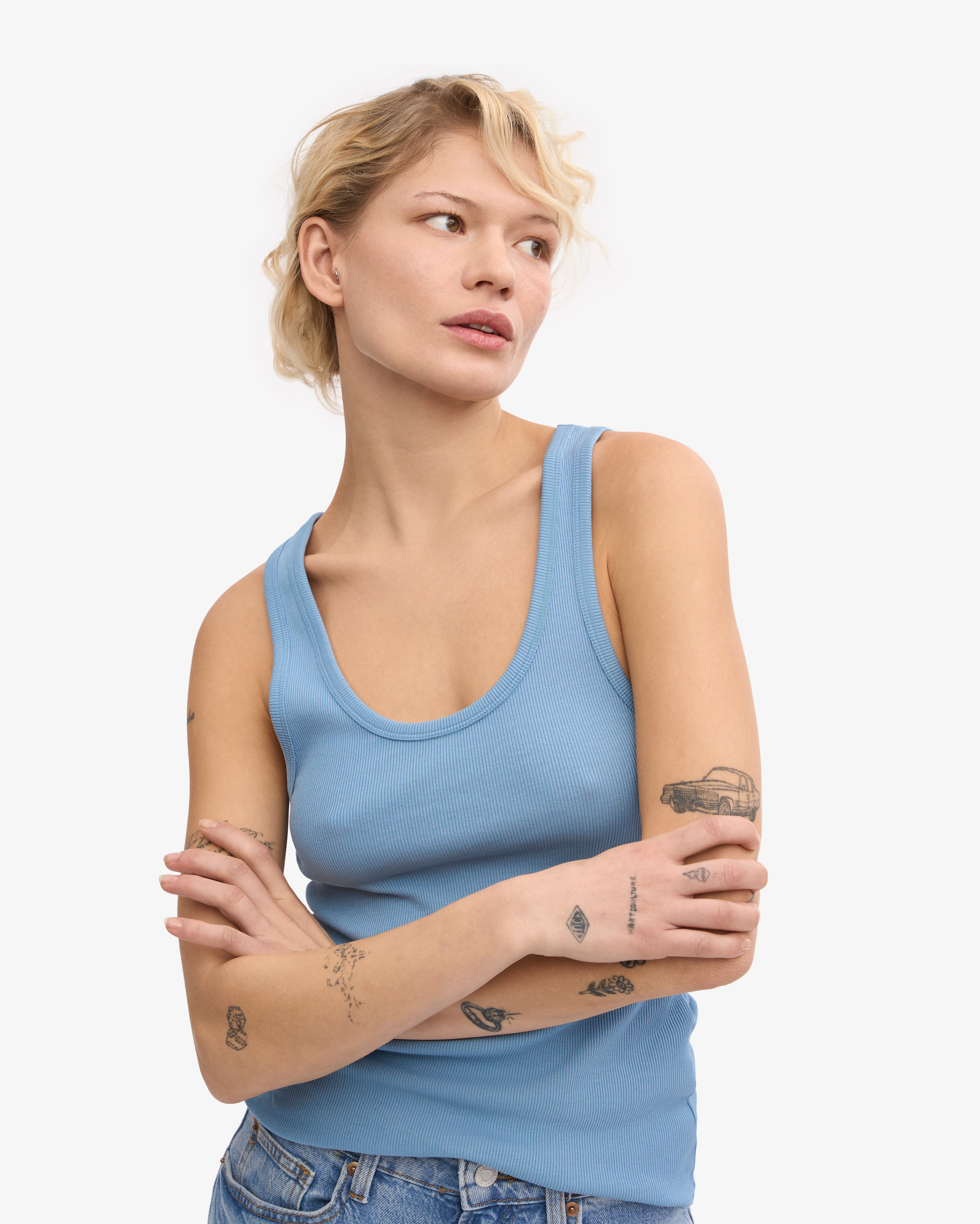 Organic Cotton Ribbed Tank Top for Women - Soft & Comfortable Seaside Blue - Perfect for Summer, Beach, Yoga & Casual Wear