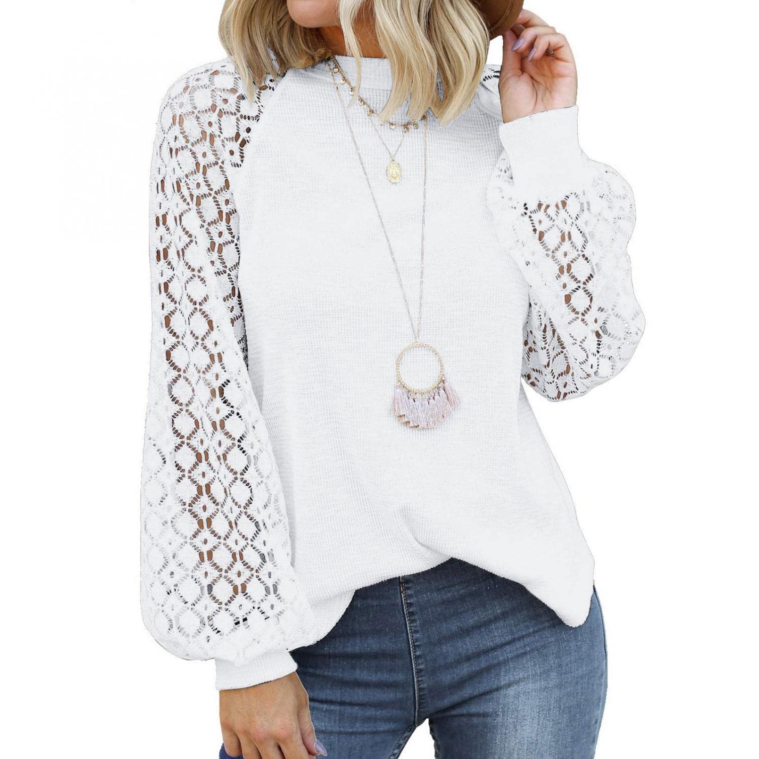 Elegant Women's Lace Long Sleeve Blouse - Loose Hollow Out Casual Tops for Dressy & Everyday Wear | Perfect for Office, Date Night & Special Occasions