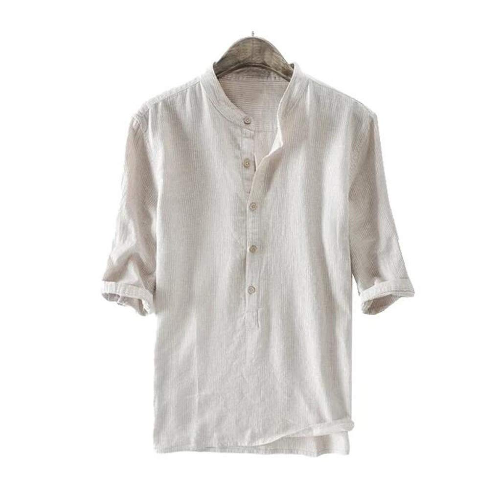 Men's Cotton Linen Henley Shirt - 3/4 Sleeve Casual Summer T-Shirt | Solid Color Stylish Beach Top | Regular Fit Hippie Style for Outdoor Activities & Travel
